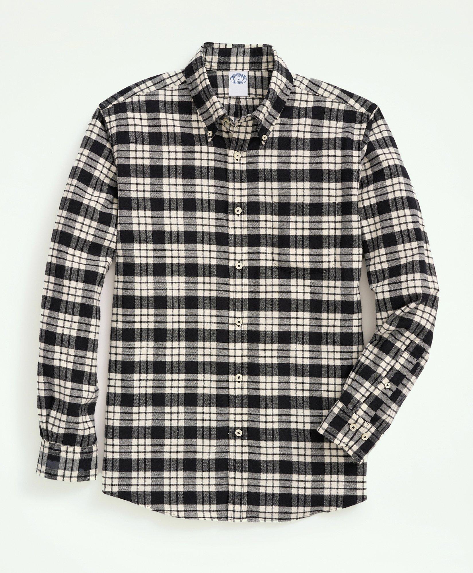 Brooks Brothers Portuguese Flannel Polo Button Down Collar, Plaid Shirt | Black/white | Size 2xl In Black/white