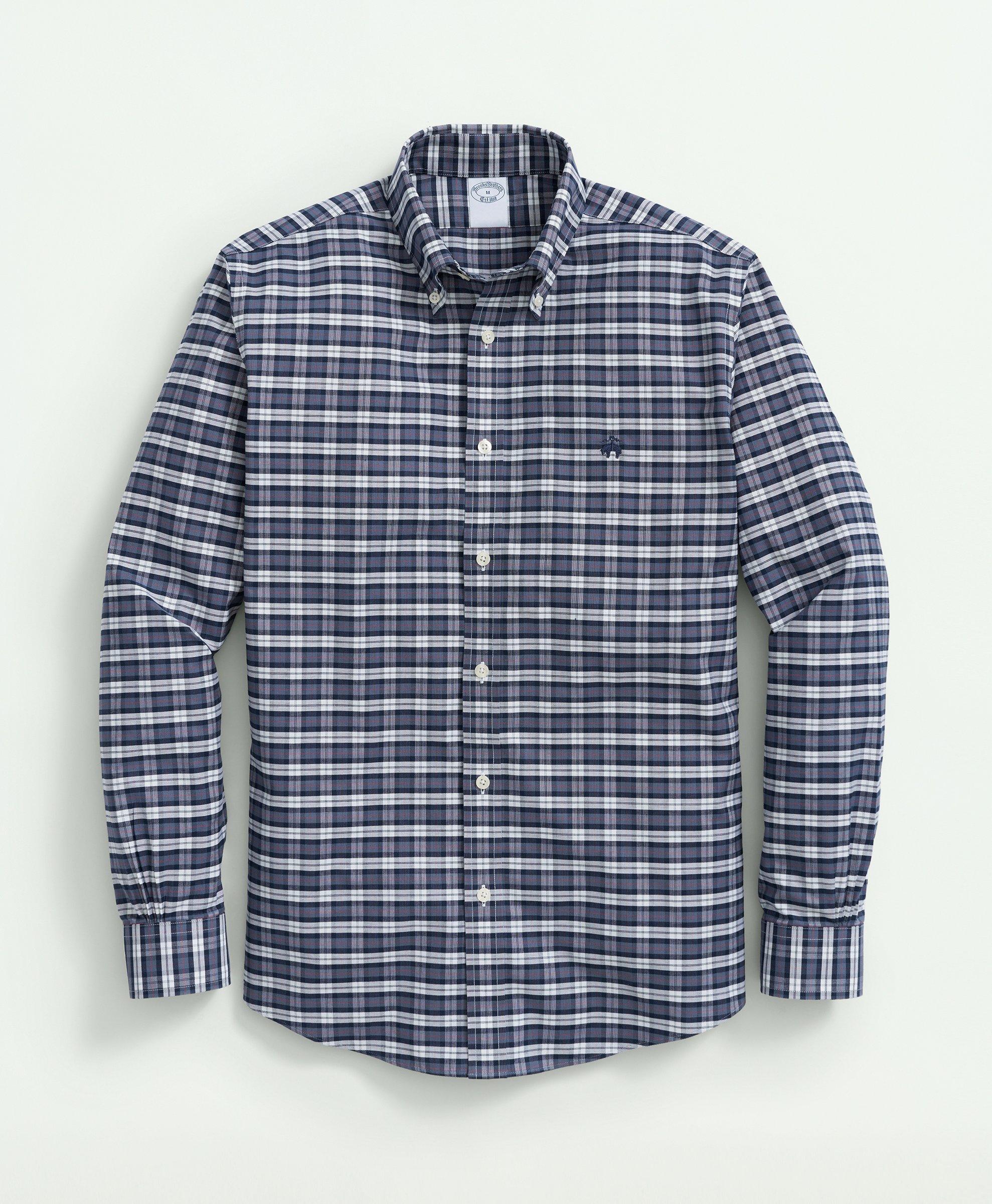 Stretch Cotton Non-Iron Oxford Polo Button-Down Collar, Tartan Shirt, image 1