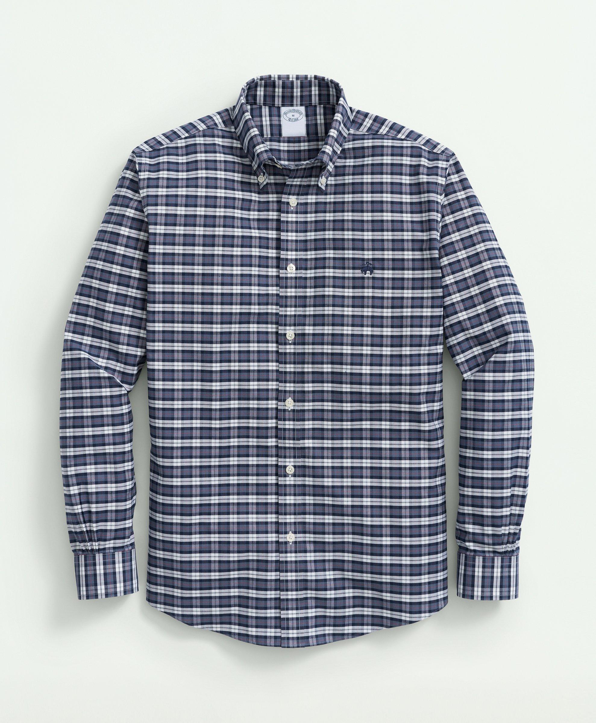Stretch Cotton Non-Iron Oxford Polo Button-Down Collar, Tartan Shirt