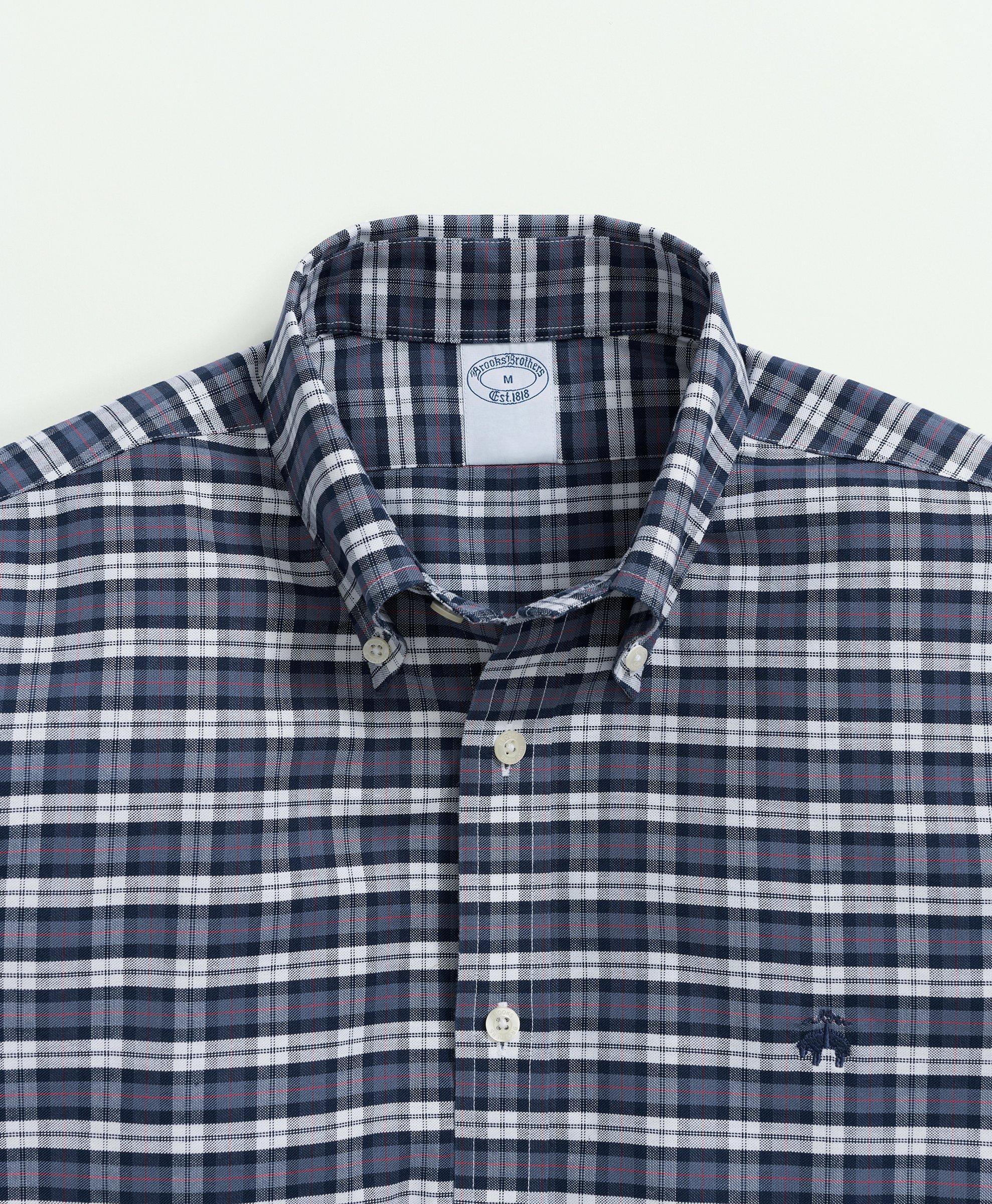 Stretch Cotton Non-Iron Oxford Polo Button-Down Collar, Tartan Shirt, image 2