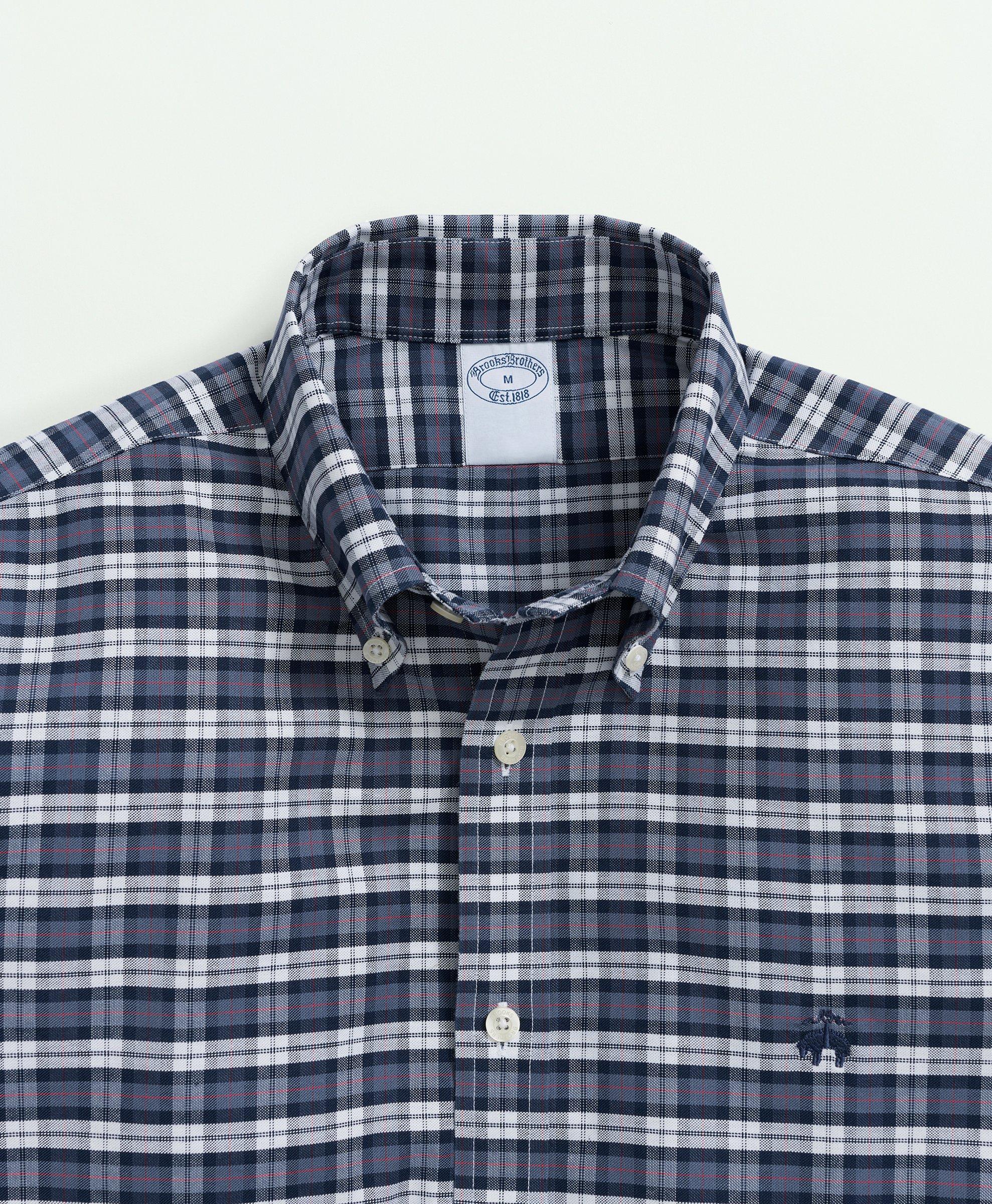 Stretch Cotton Non-Iron Oxford Polo Button-Down Collar, Tartan Shirt