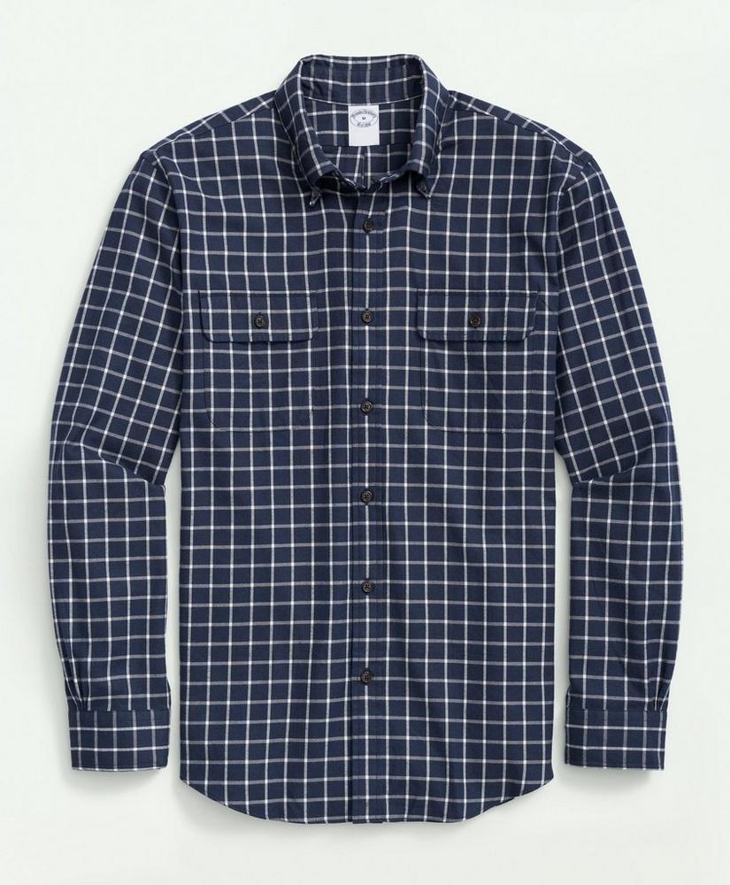 Brushed Cotton-Cashmere Checked Chest-Pocket Sport Shirt, image 1