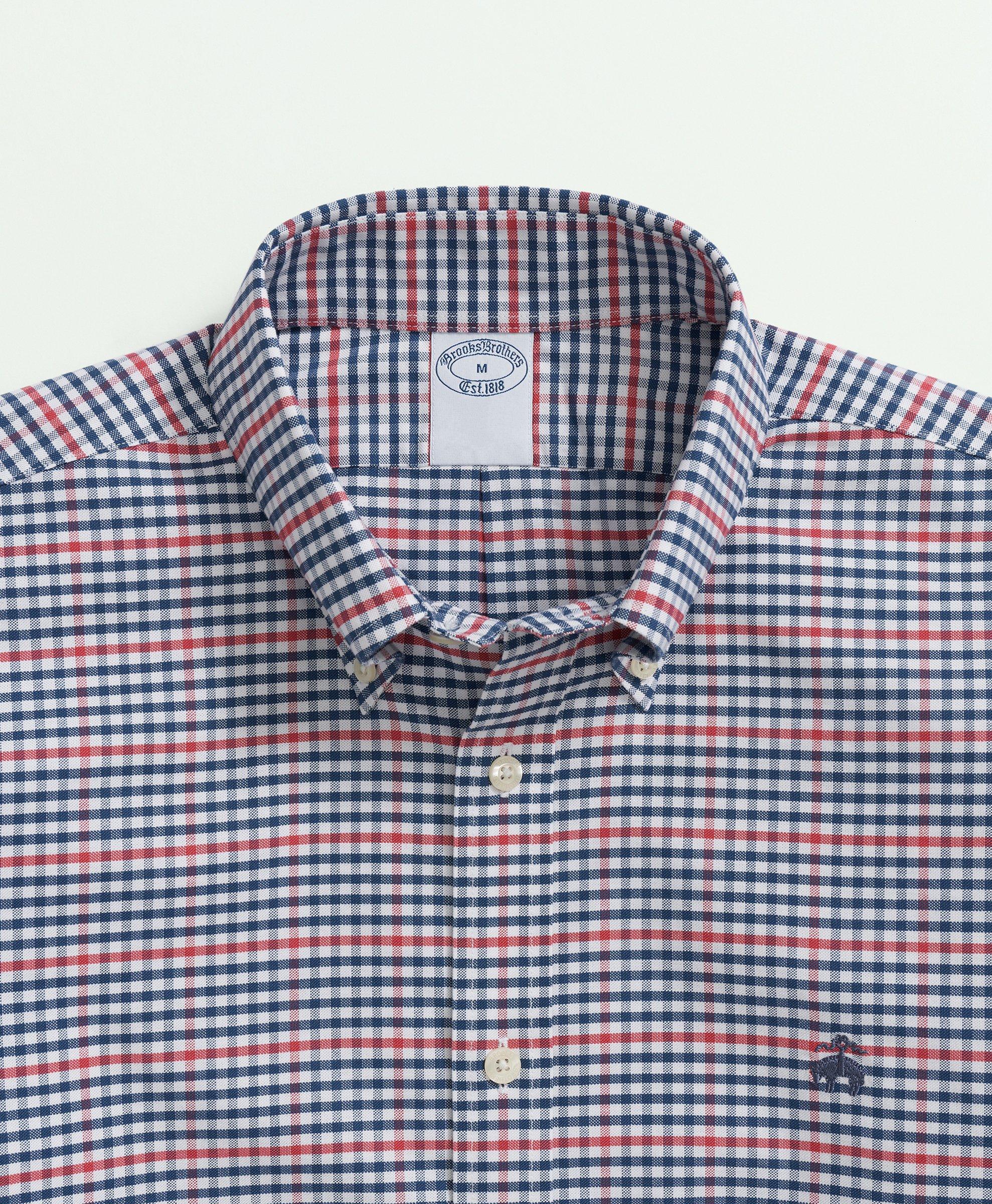 Stretch Non-Iron Oxford Polo Button-Down Collar, Gingham Shirt