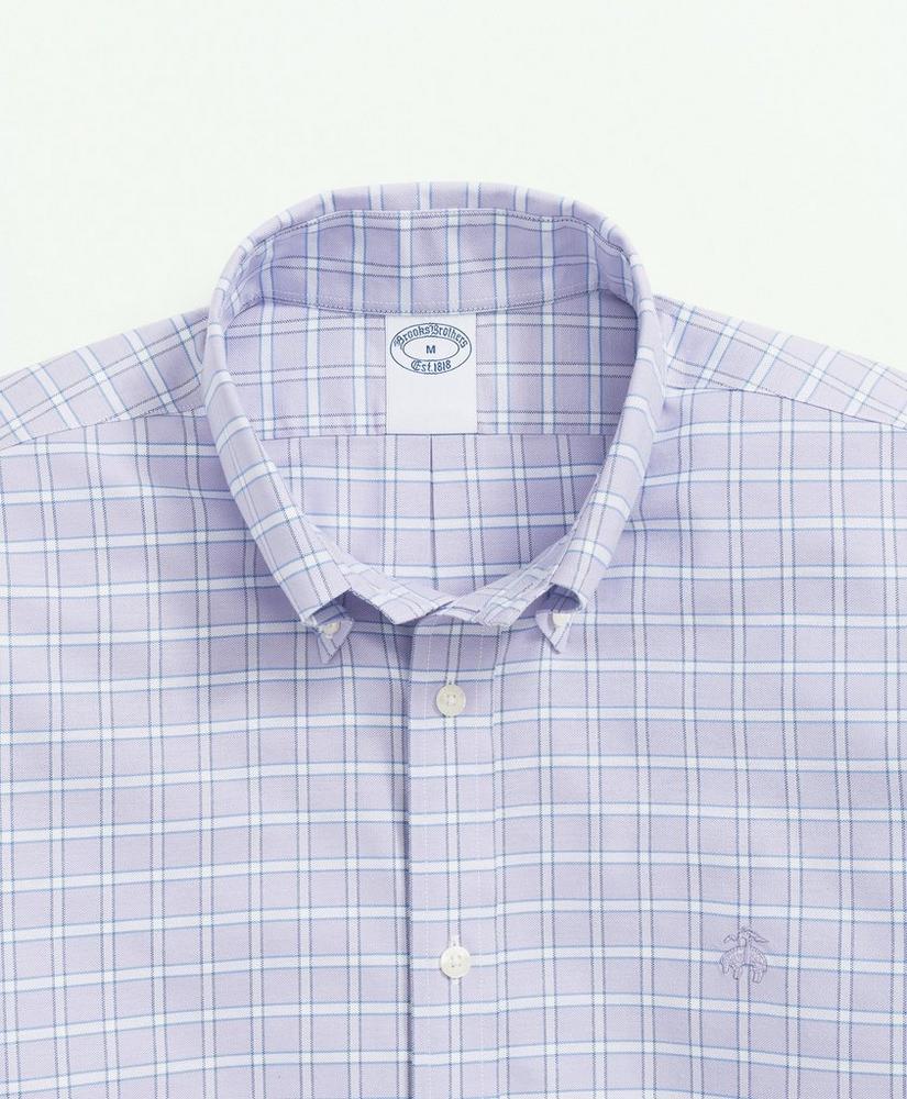 Stretch Cotton Non-Iron Oxford Polo Button Down Collar, Checked Shirt, image 4