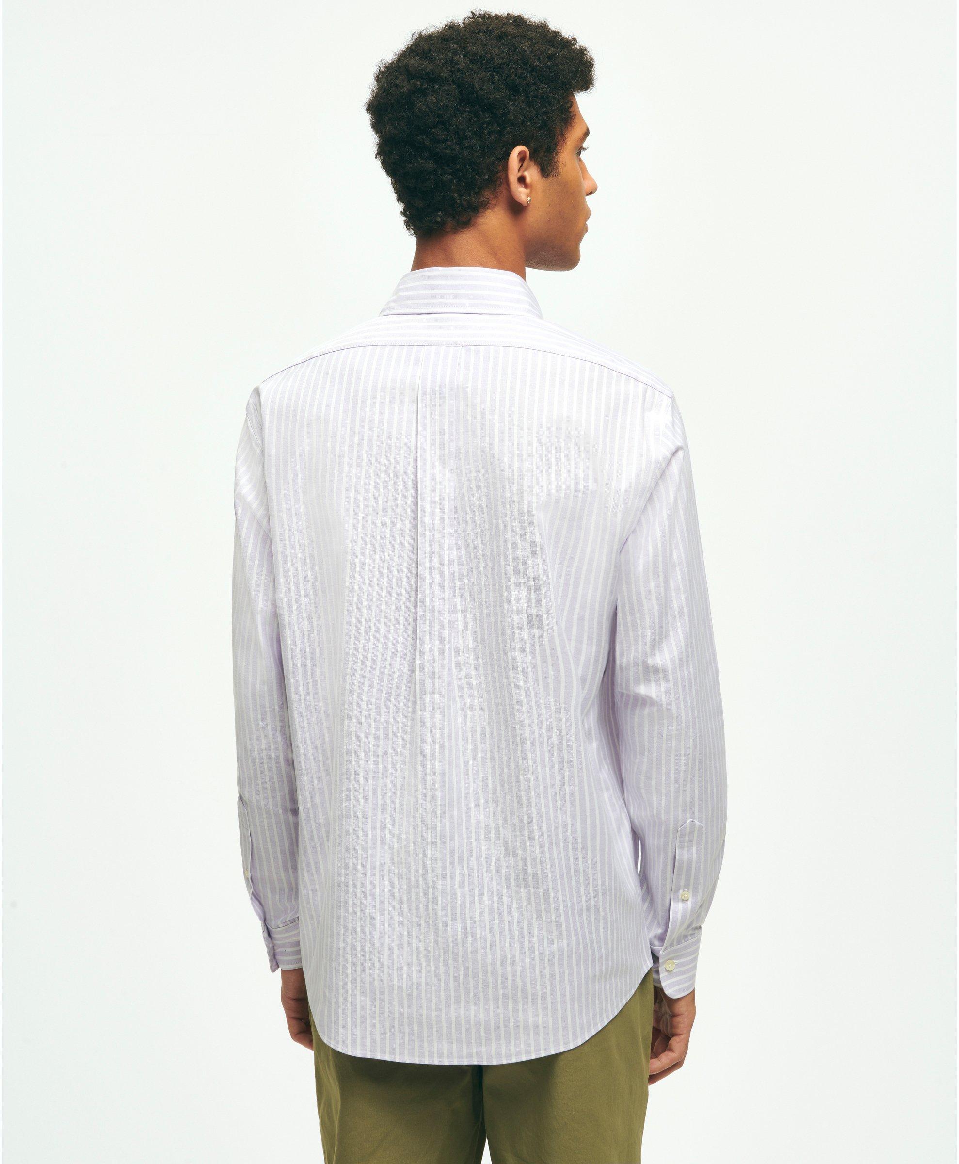 Stretch Cotton Non-Iron Oxford Polo Button Down Collar, Striped Shirt