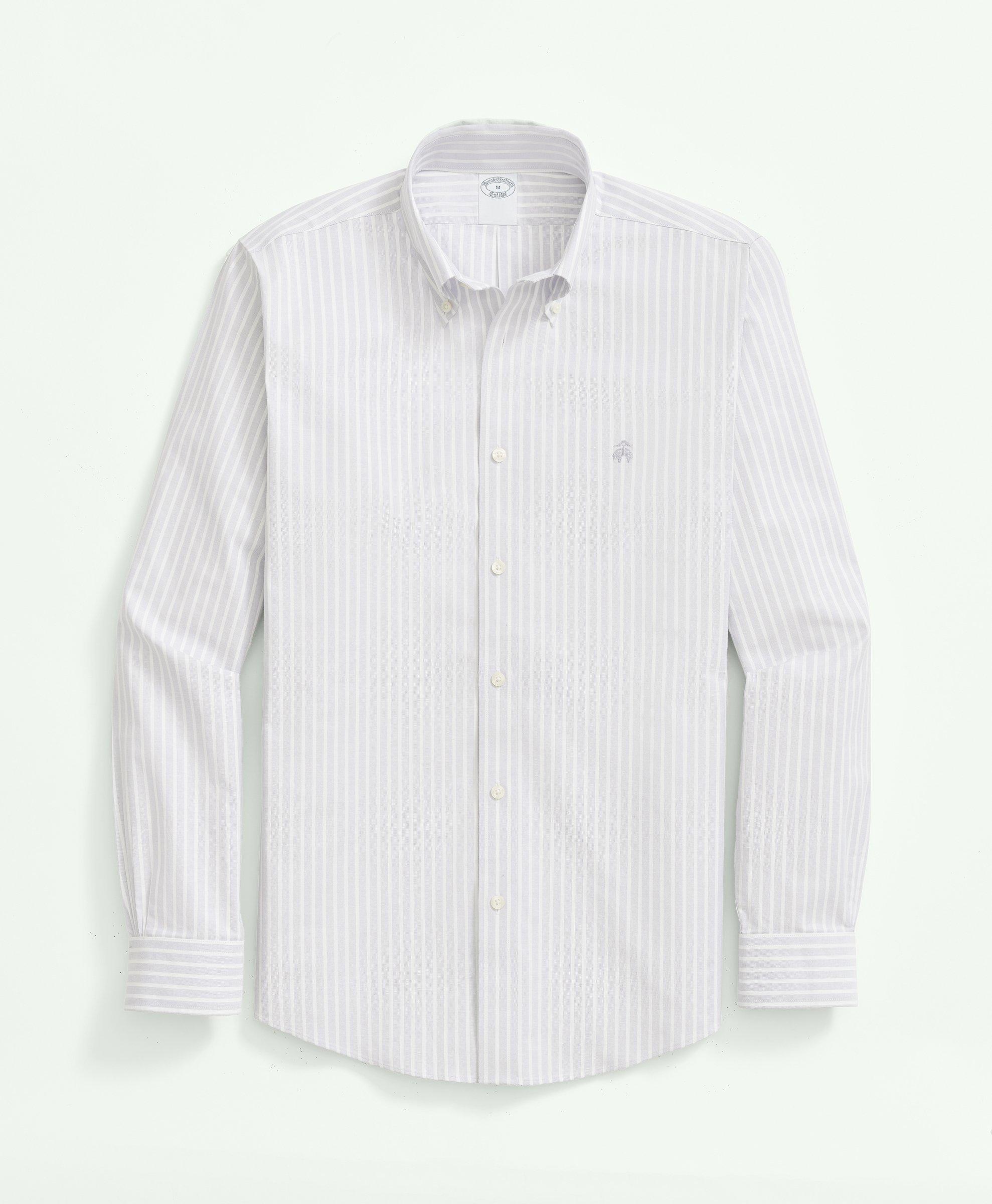 Stretch Cotton Non-Iron Oxford Polo Button Down Collar, Striped Shirt