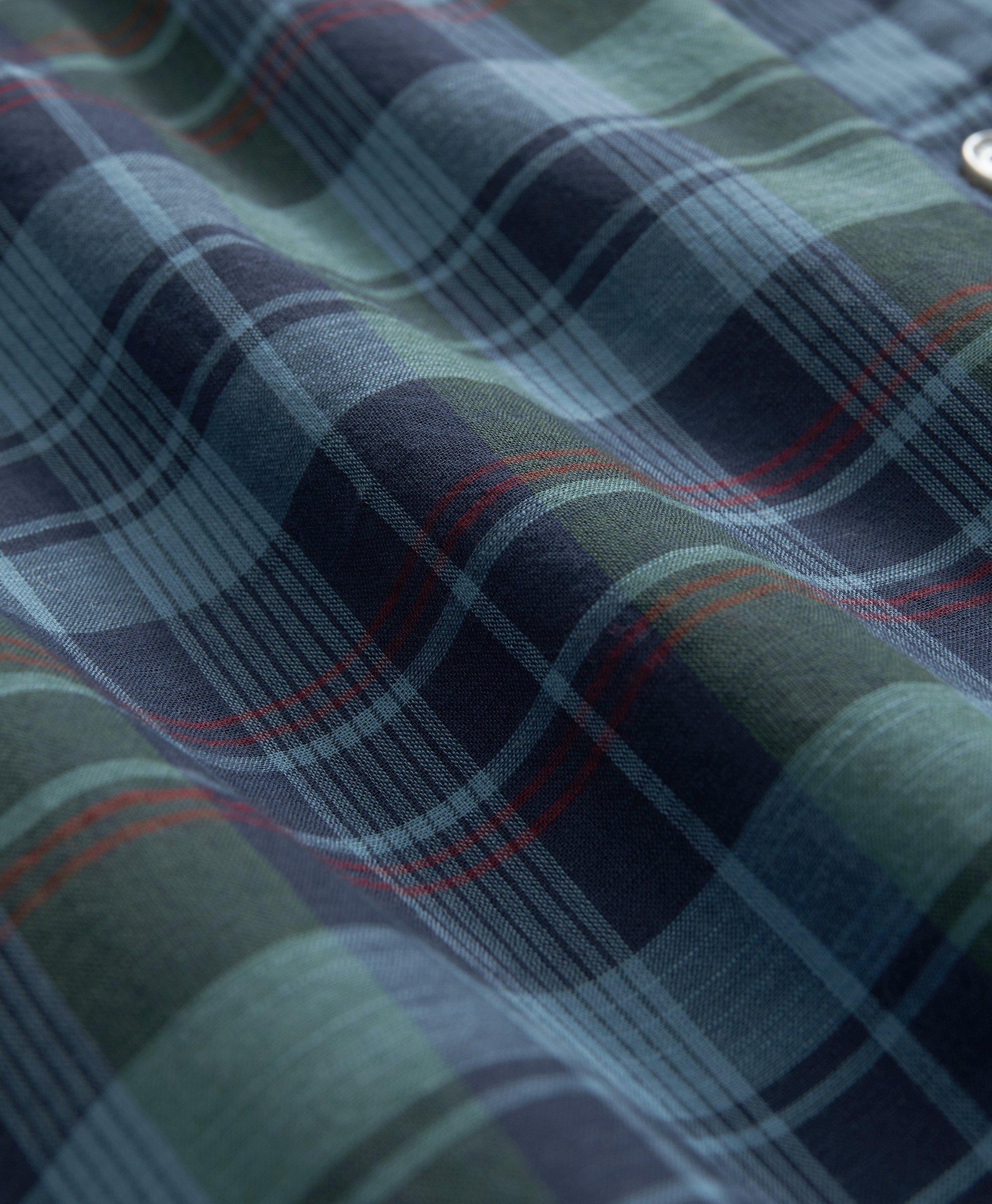 Washed Cotton Madras Short Sleeve Button-Down Collar Sport Shirt 