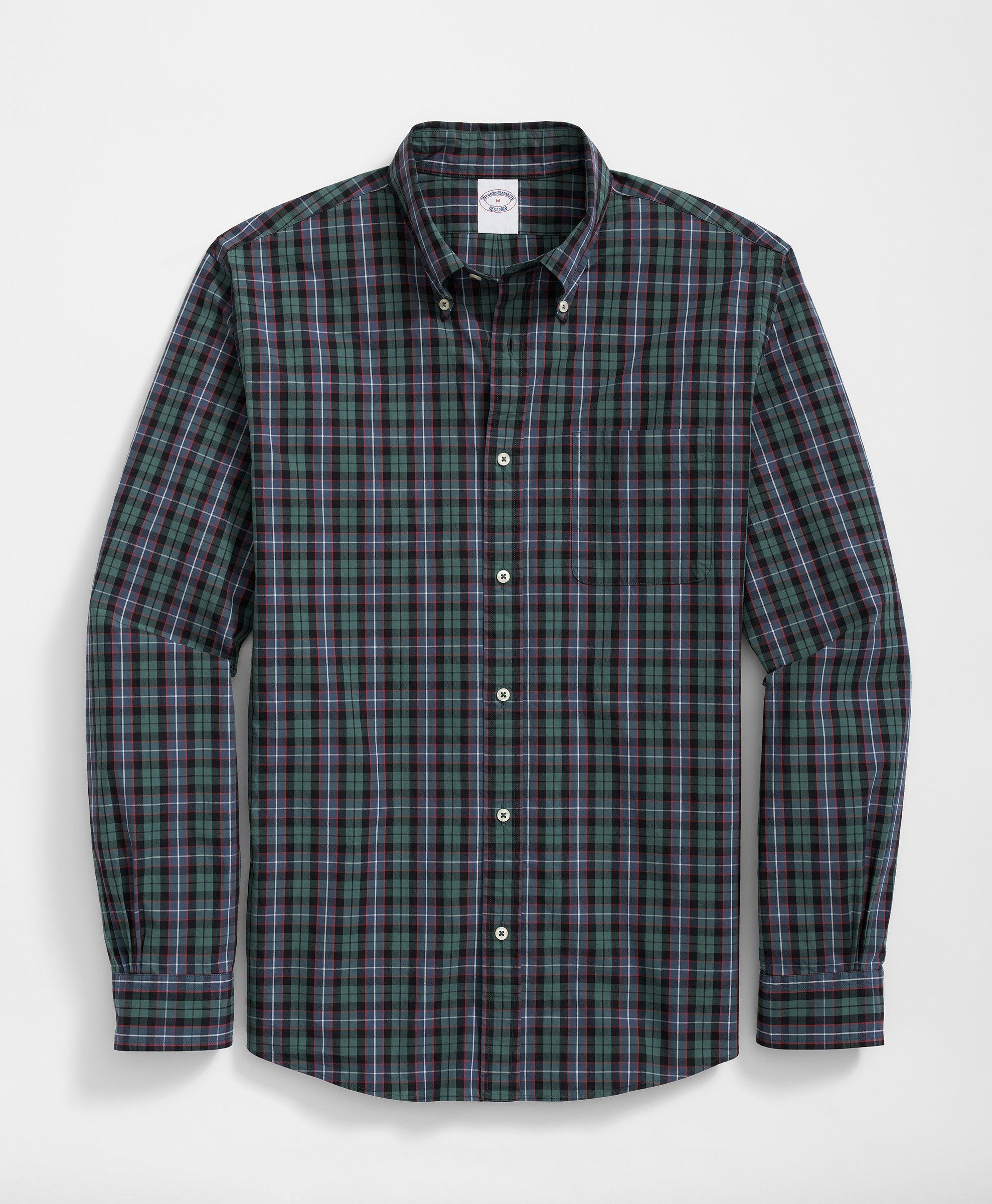 Brooks Brothers Friday Shirt, Poplin Checked In Dark Green