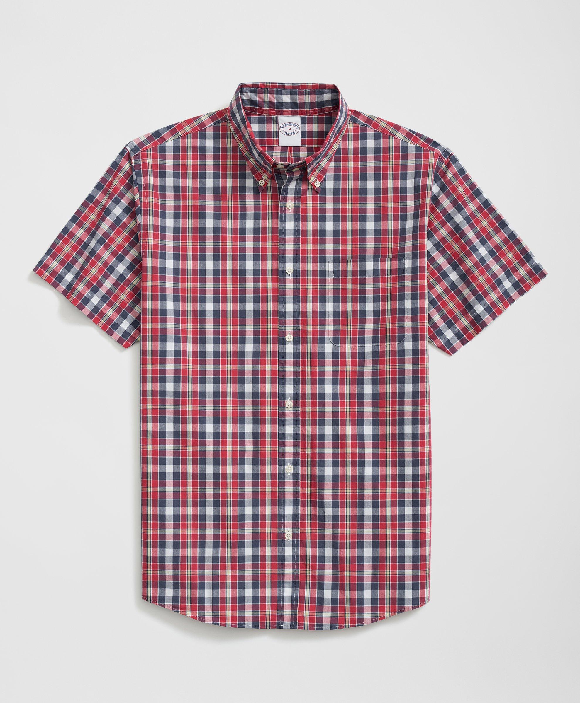Brooks Brothers Friday Plaid Short Sleeve Cotton Poplin Button-down Shirt In White