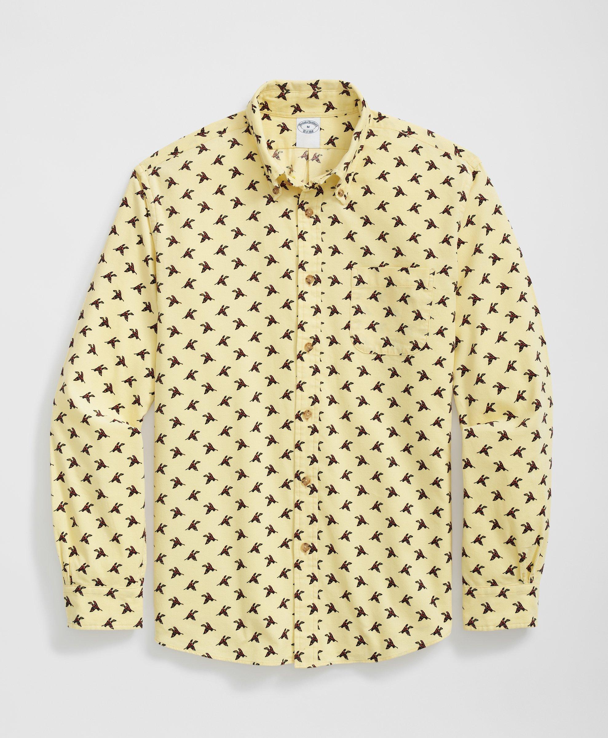 Brooks Brothers Cotton Pinwale Corduroy Mallard Sport Shirt, Button-down Collar In Yellow