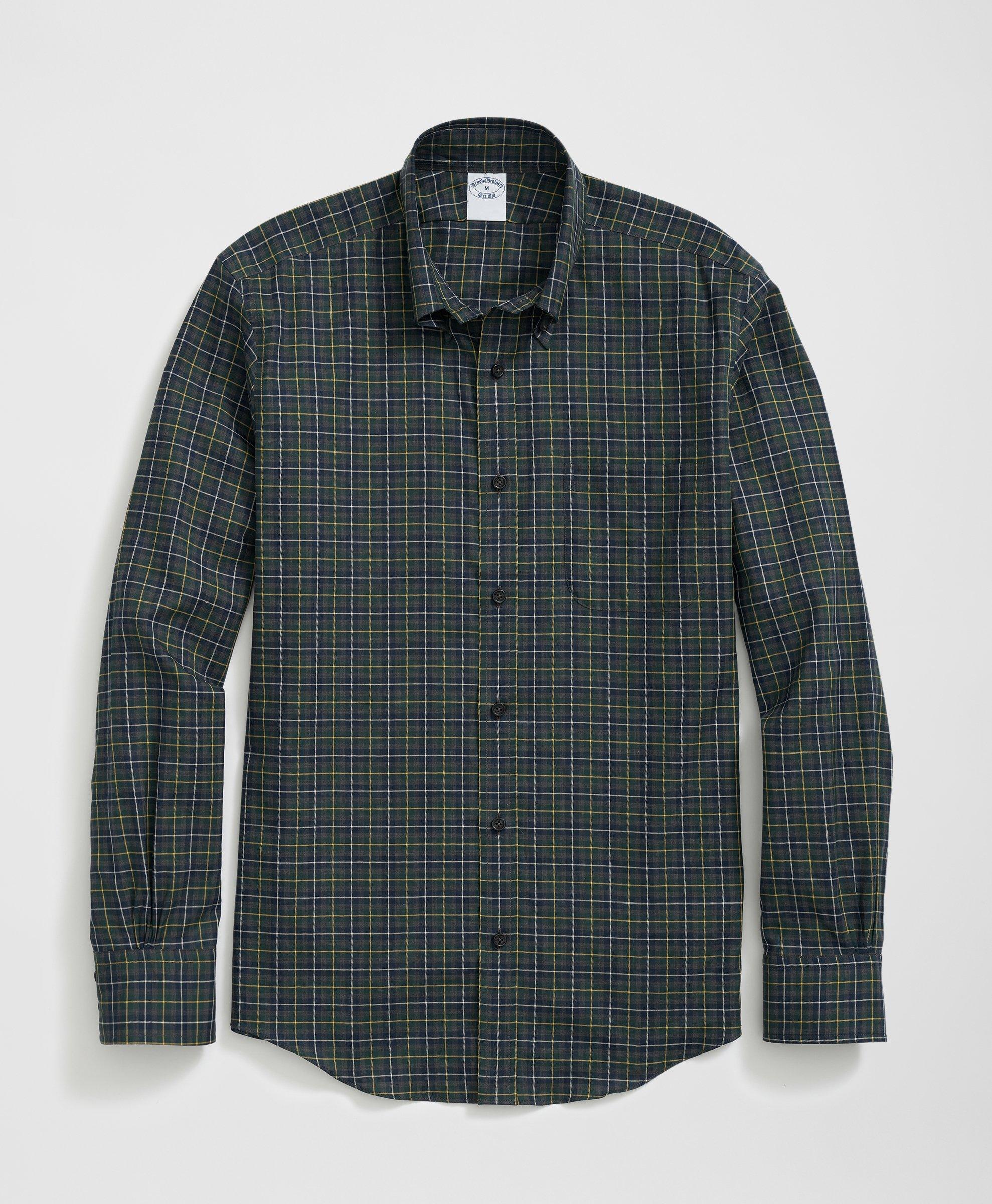 Brooks Brothers Luxe Cotton Twill Polo Button Down Collar, Windowpane Shirt In Black