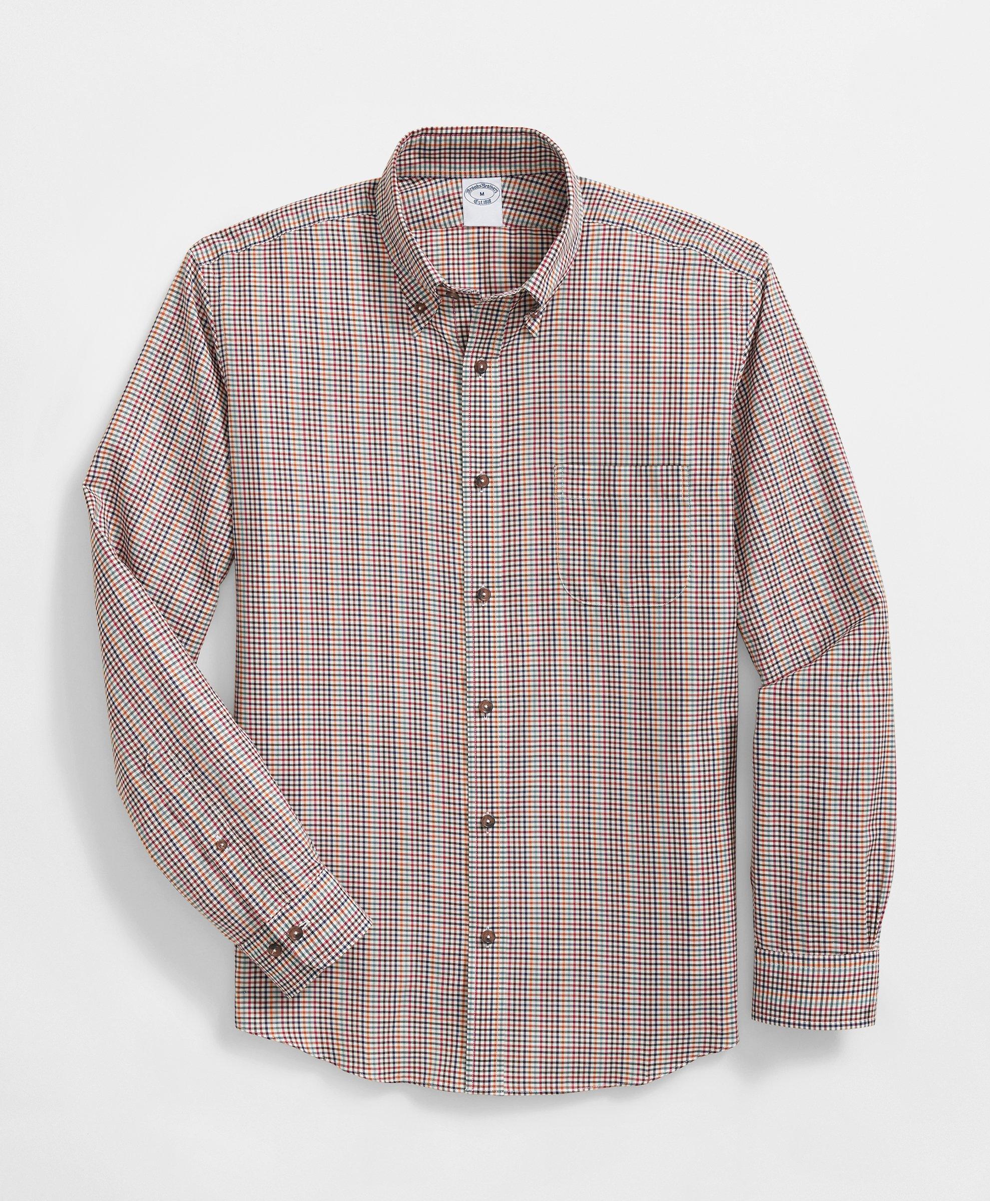 Brooks Brothers Luxe Cotton Twill Polo Button Down Collar, Mini Checked Shirt In Multicolor