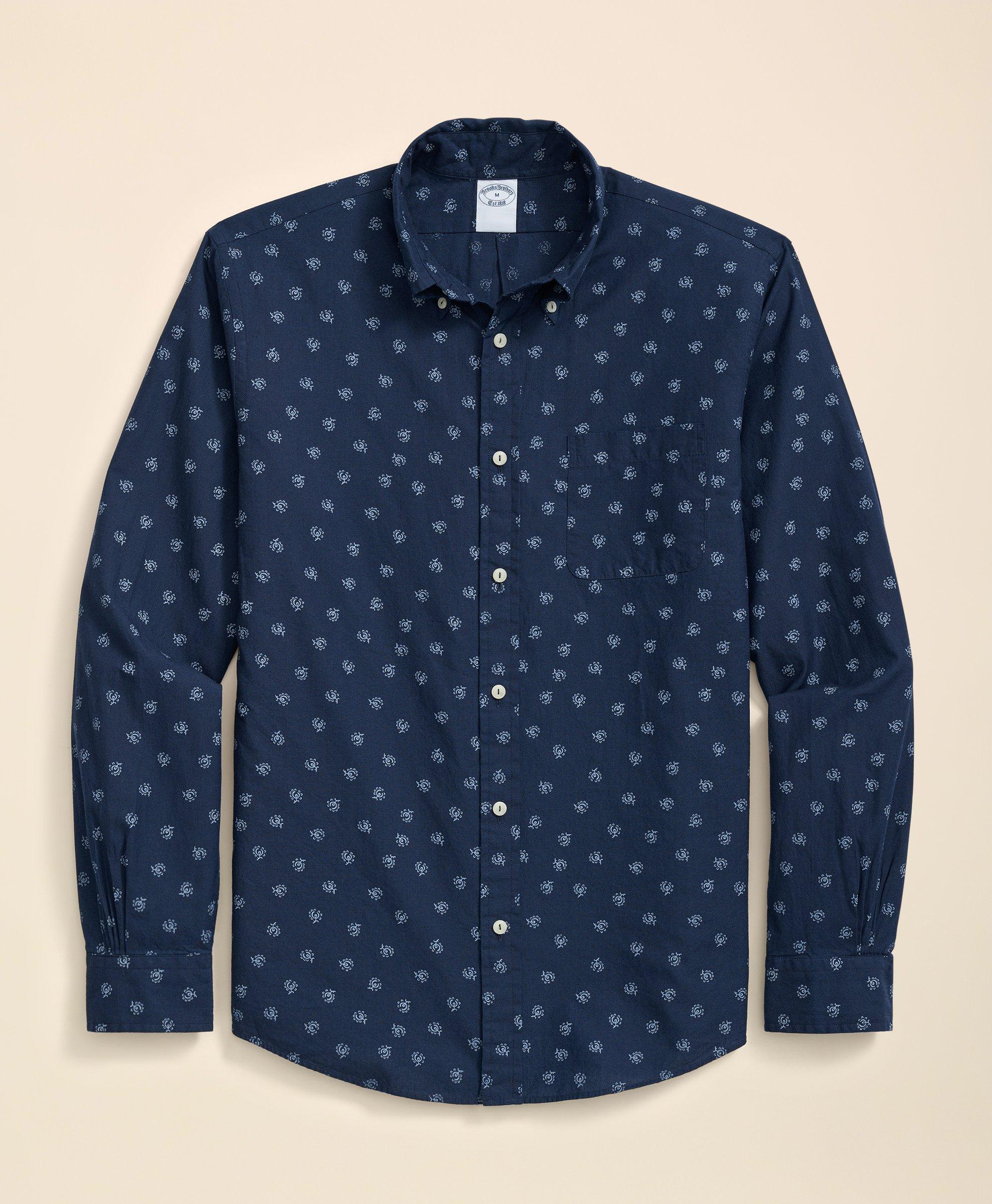 BROOKS BROTHERS COTTON SPORT SHIRT IN INDIGO FOULARD PRINT