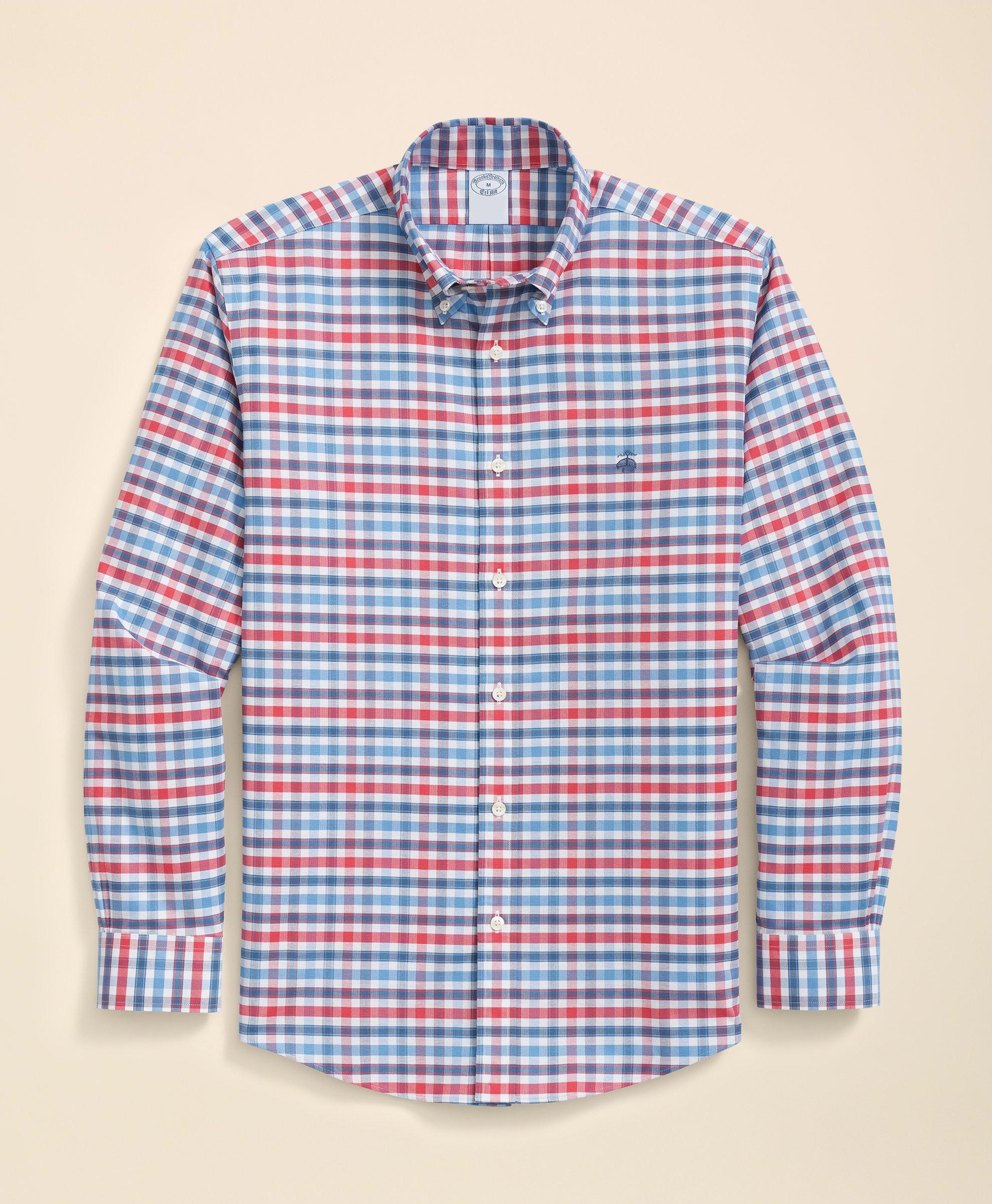 Brooks Brothers Stretch Cotton Non-iron Oxford Polo Button Down Collar, Bold Check Shirt In Red