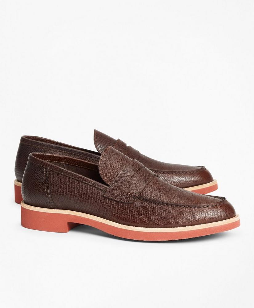 Textured Leather Penny Loafers, image 1