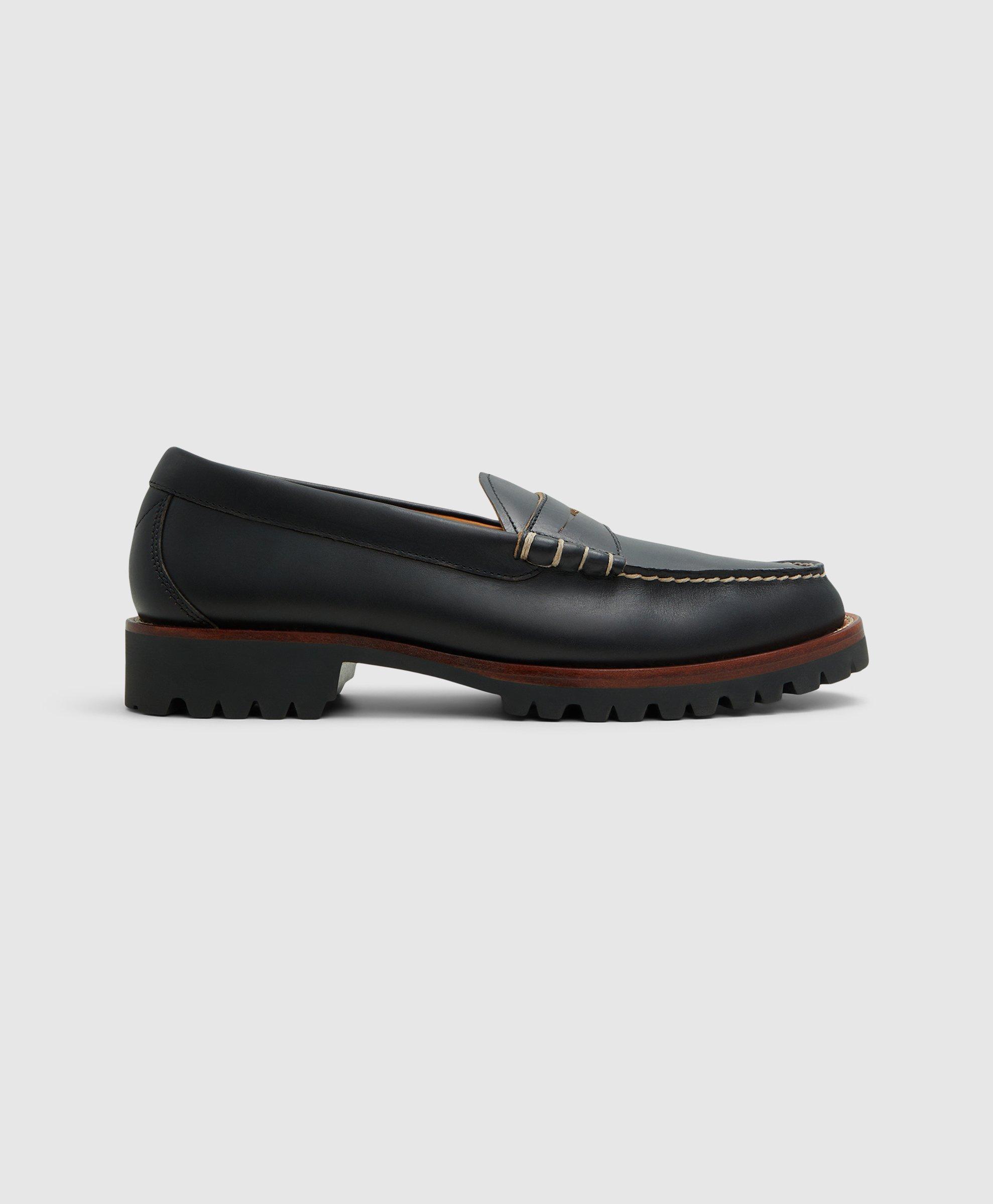 Brooks Brothers Leather Penny Loafer With Lug Sole In Black