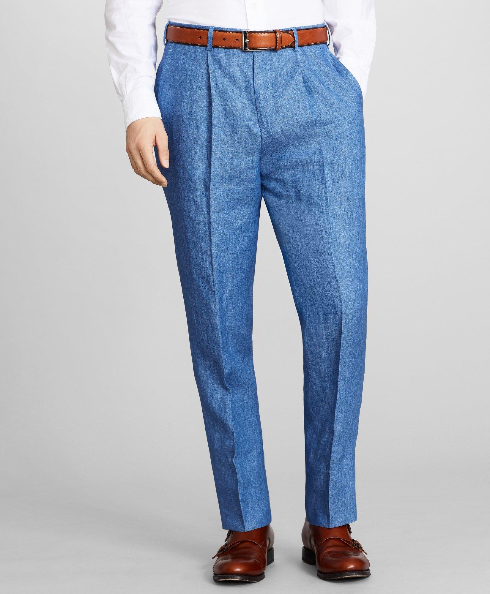 Regent Fit Single-Pleat Linen Trousers