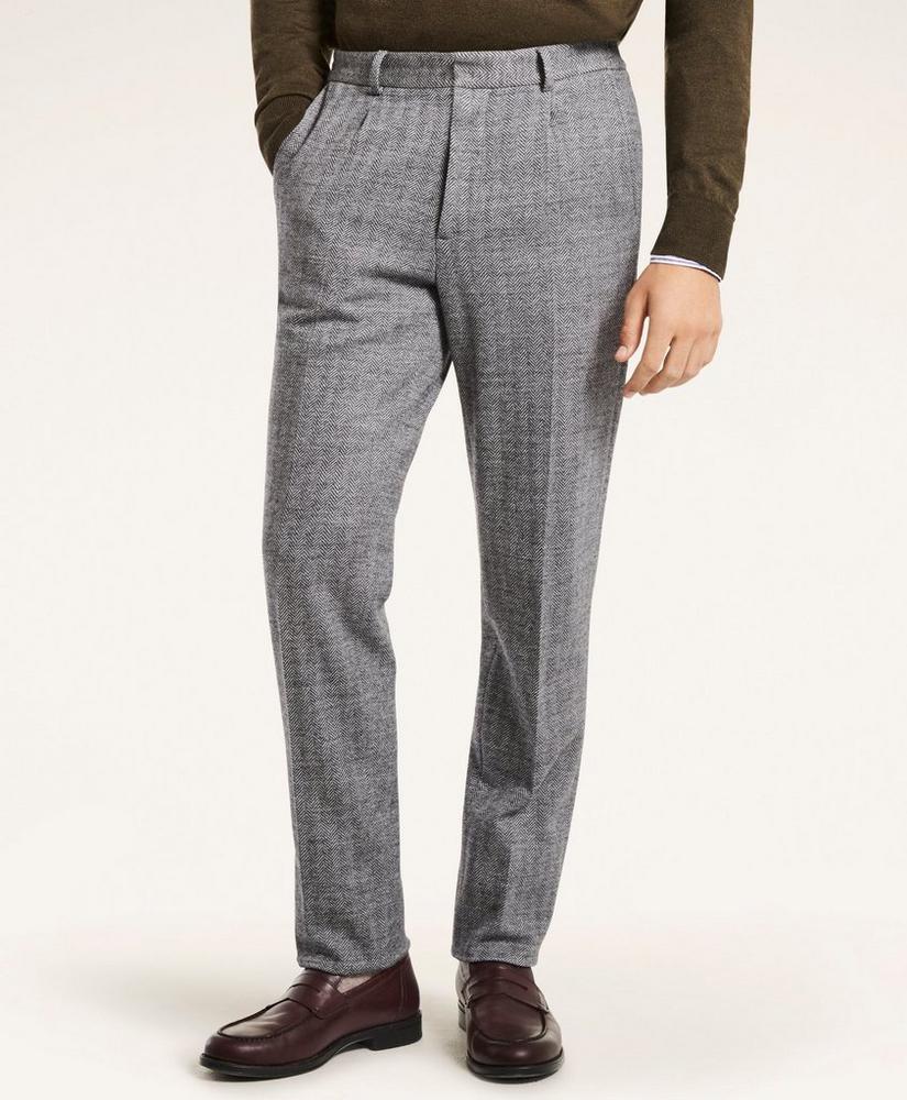 Regent Fit Single-Pleat Herringbone Trousers, image 1