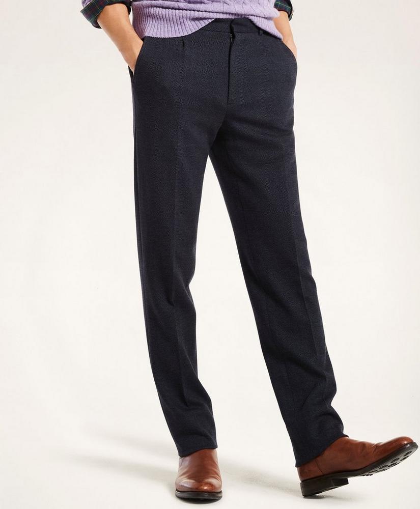 Regent Fit Single-Pleat Herringbone Trousers, image 1