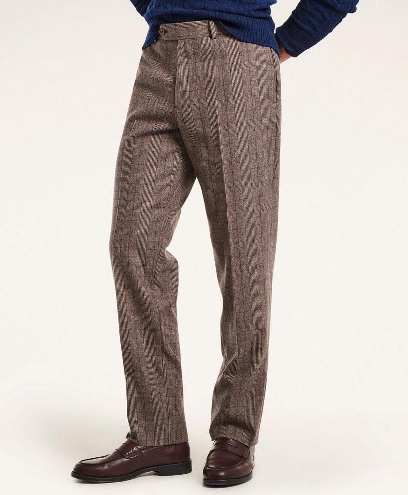 Regent Fit Pleat-Front Stretch Glen Plaid Trousers, image 1