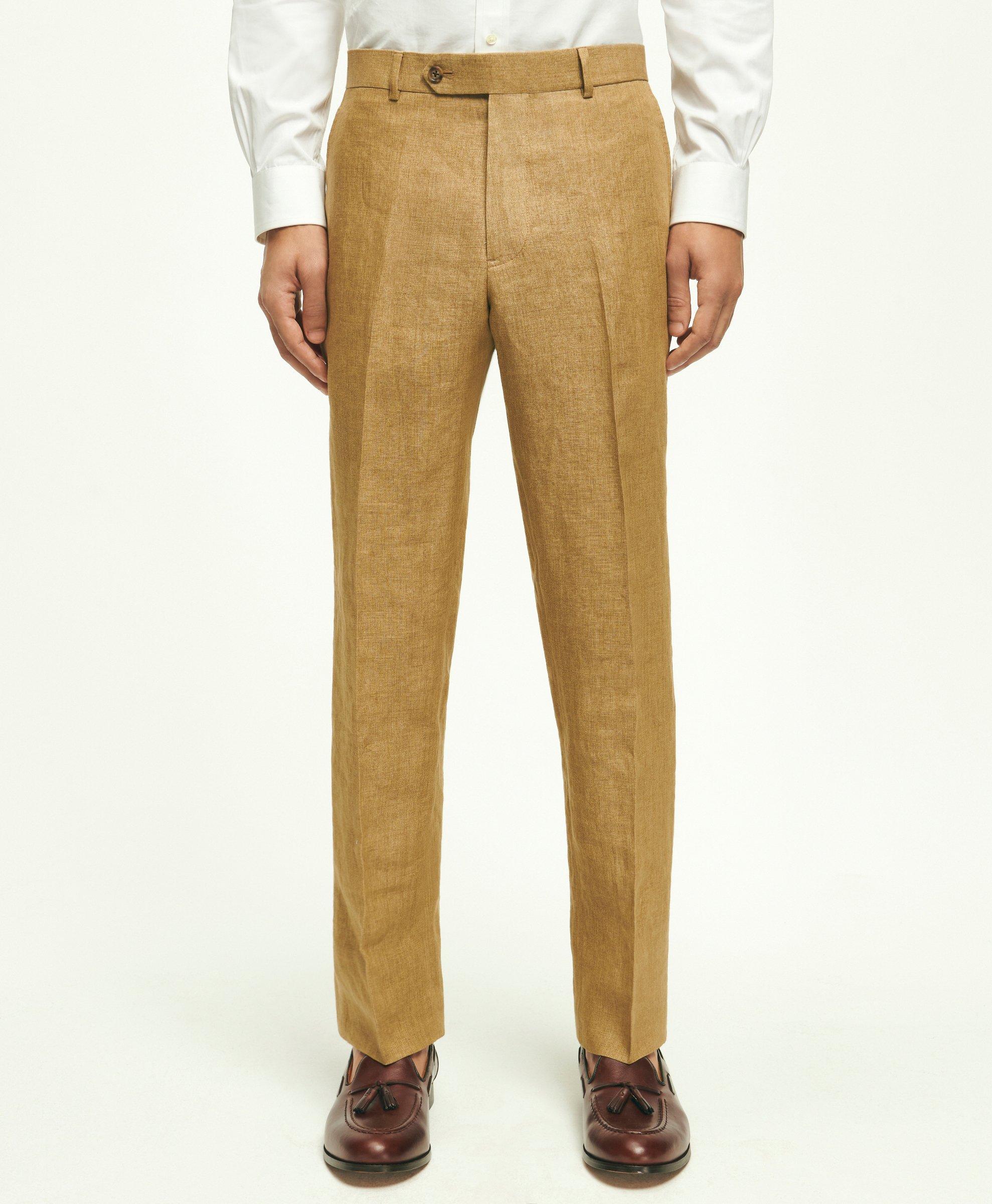 Brooksfield Mens Slim Fit Essential Linen Blend Trouser in Oat