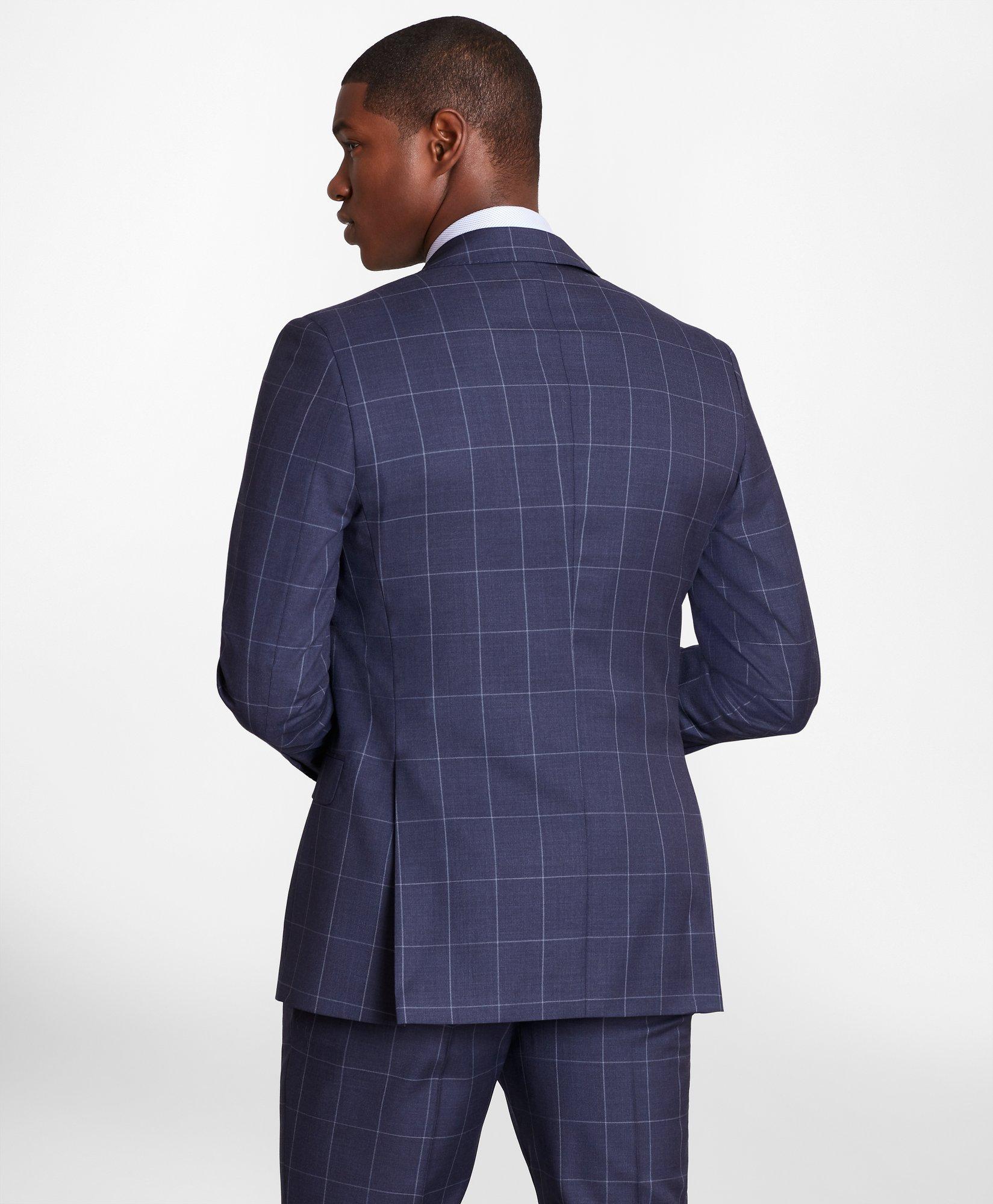 Bestfit Menswear  Men's Classic Fit Blue Windowpane Blazer Wool-Blend  Sports Coat