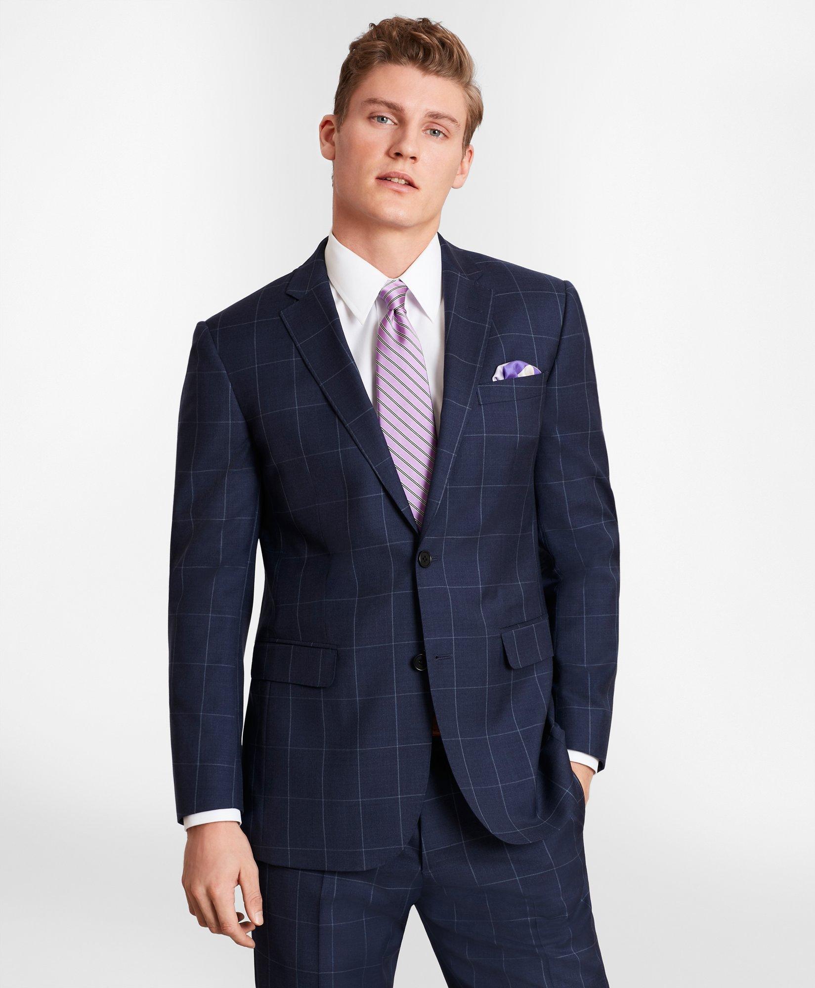 Brooks Brothers Milano-Fit Windowpane Wool Twill Suit Jacket