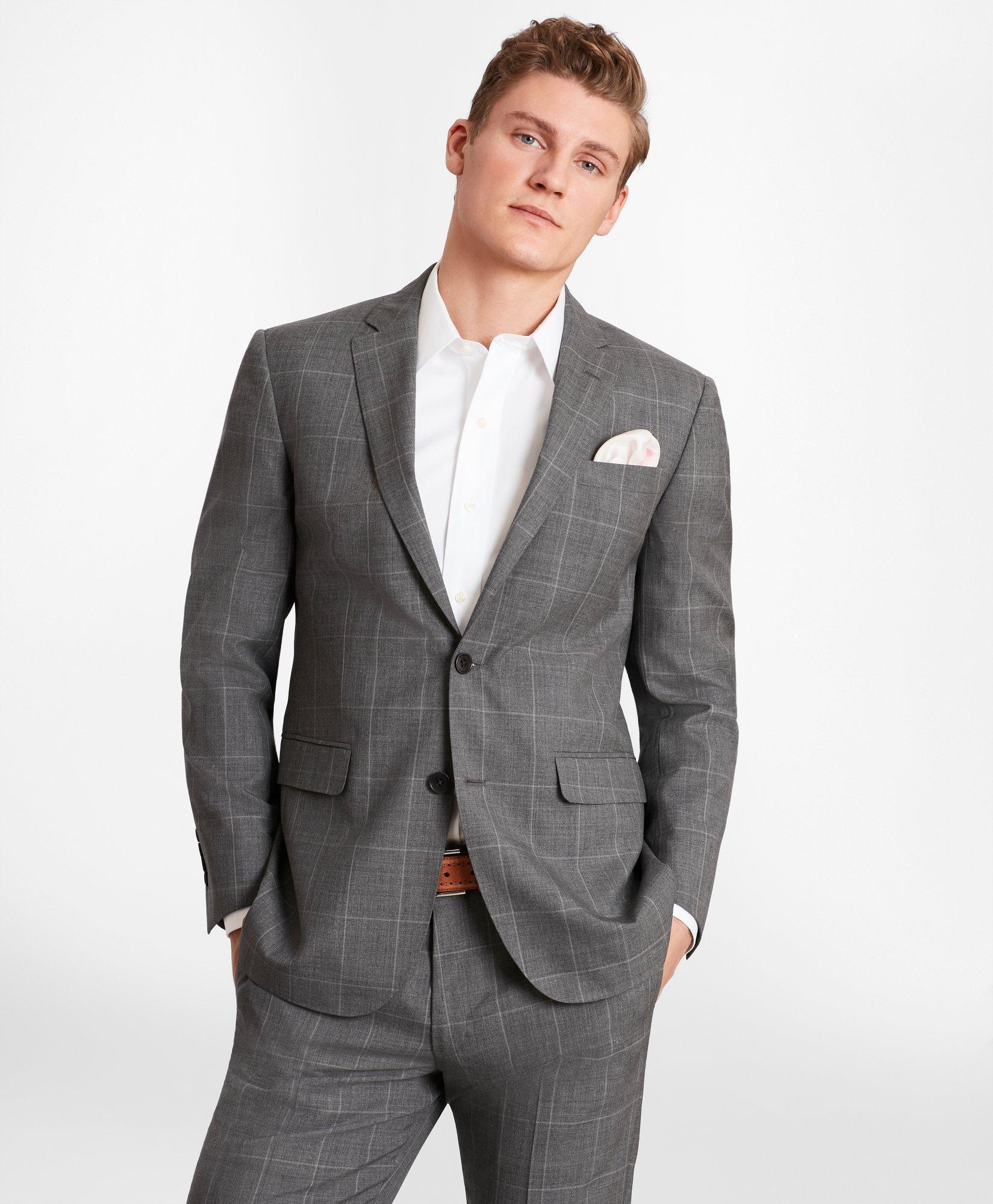 Brooks Brothers Milano-Fit Windowpane Wool Suit Jacket
