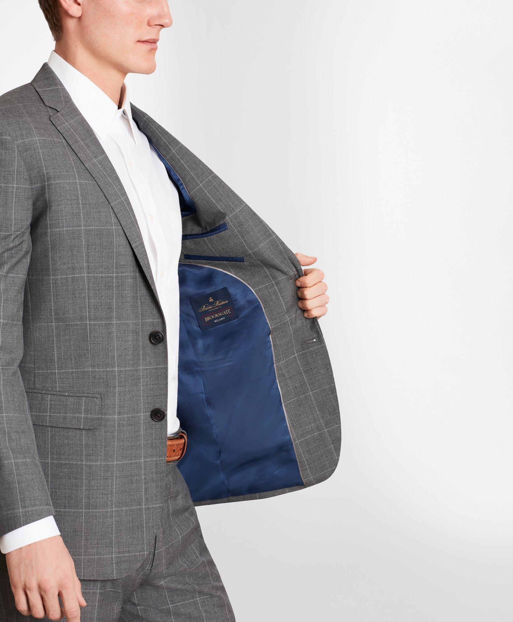 BrooksGate™ Milano-Fit Windowpane Wool Suit Separates