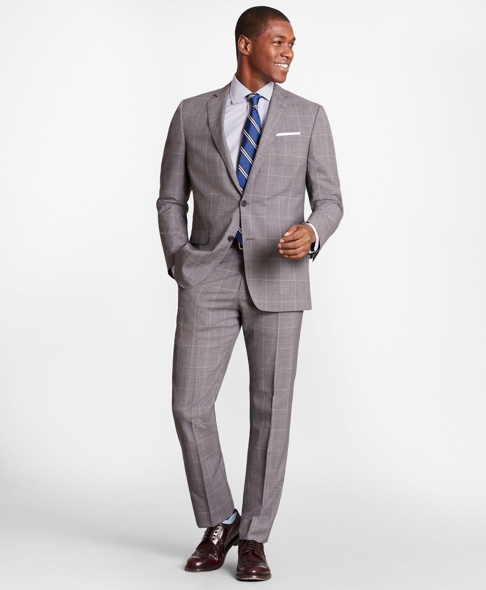 Brooks Brothers Regent-Fit Windowpane Wool Suit Pants