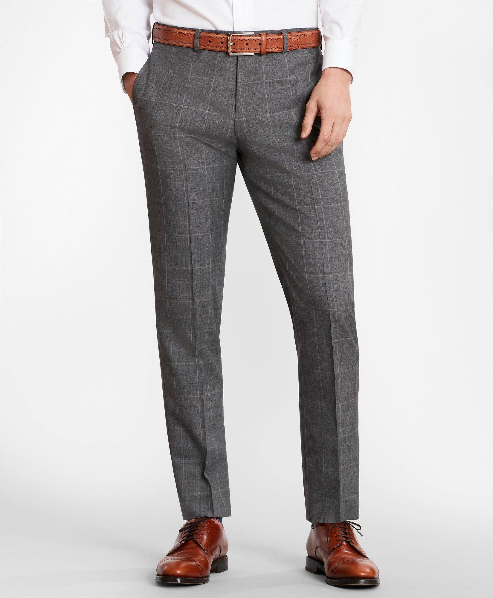 Brooks Brothers Milano-Fit Windowpane Wool Suit Pants