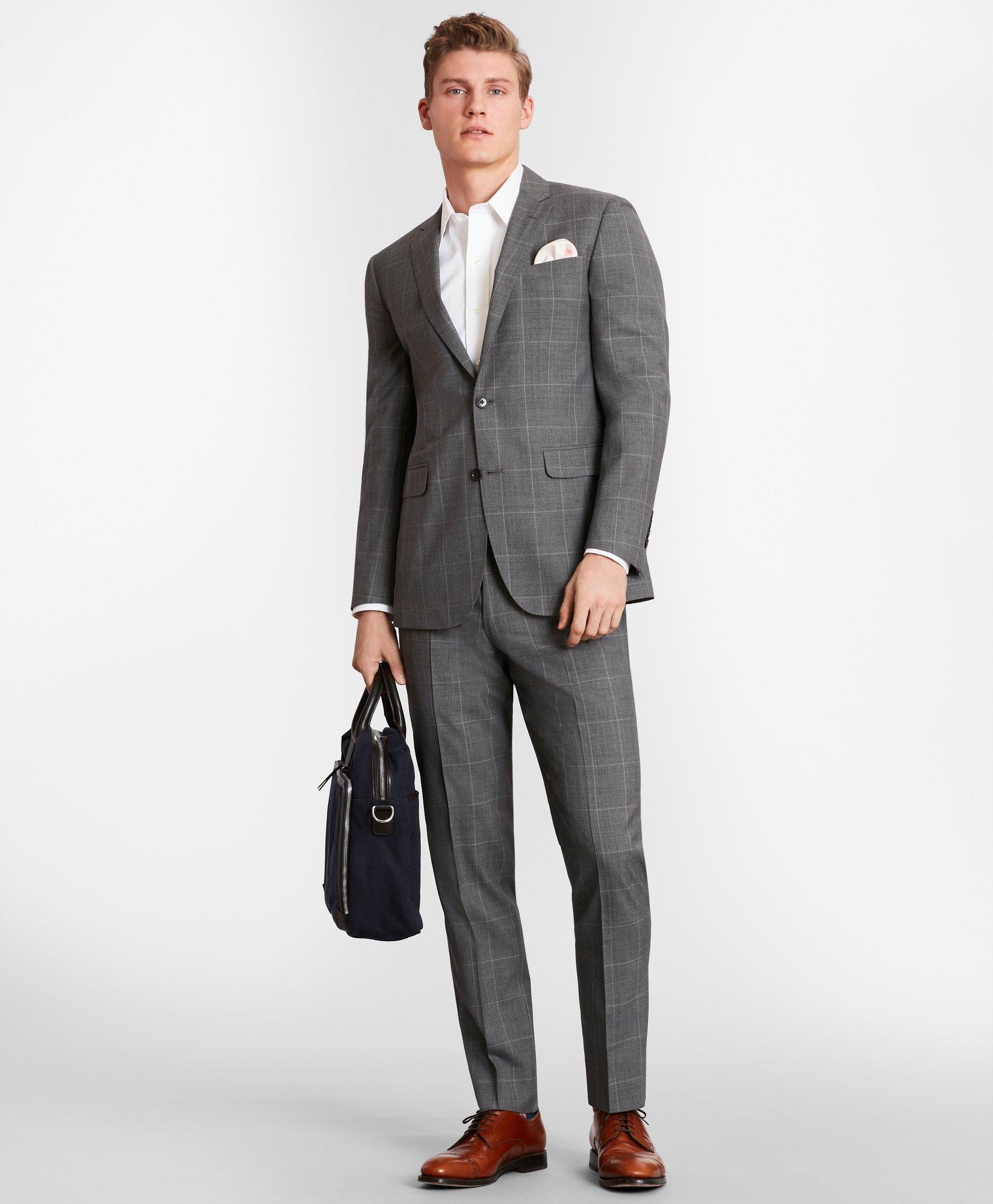 Brooks Brothers Milano-Fit Windowpane Wool Suit Pants, image 2