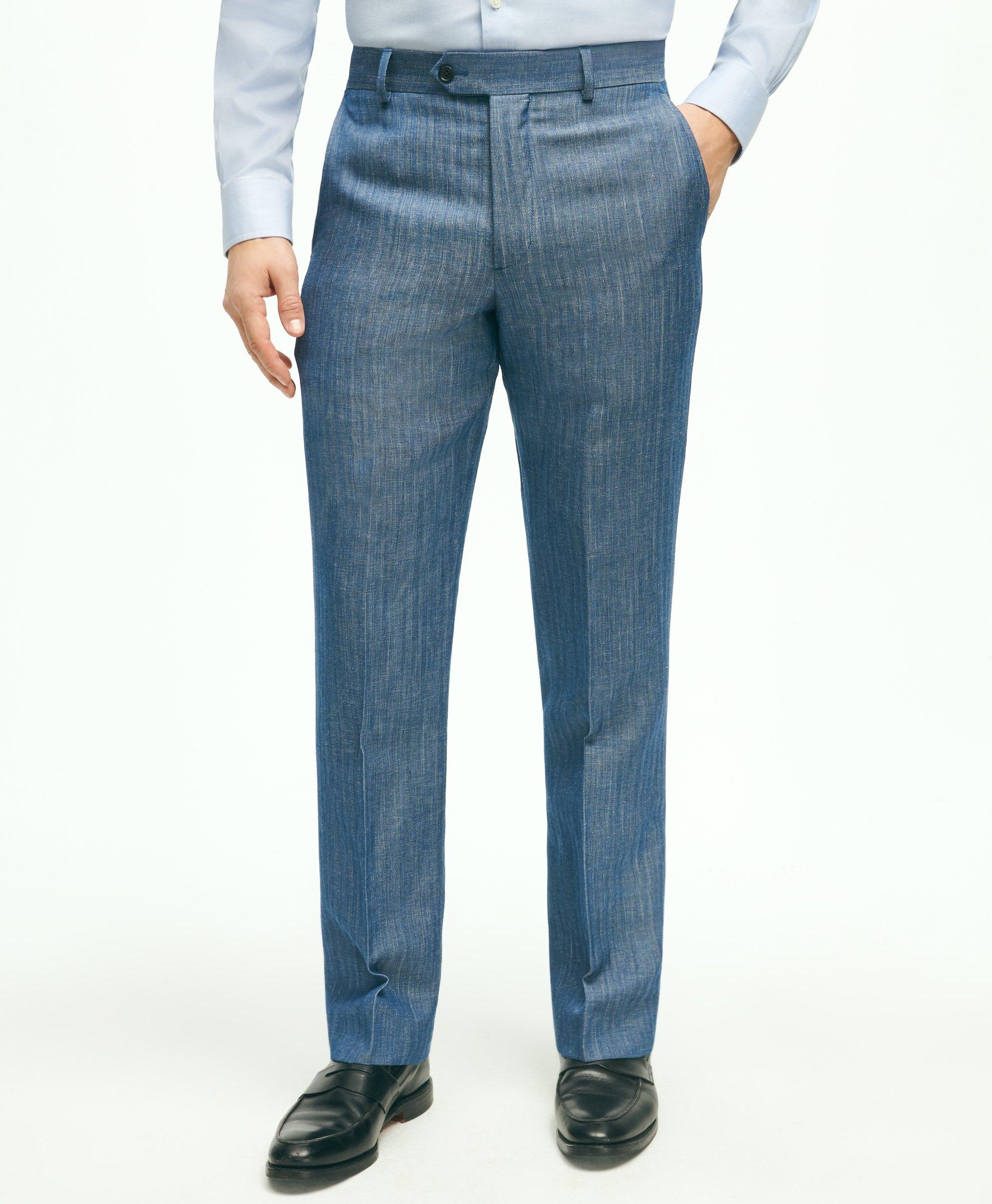 Regent Fit Wool Linen Herringbone Suit Pants, image 1