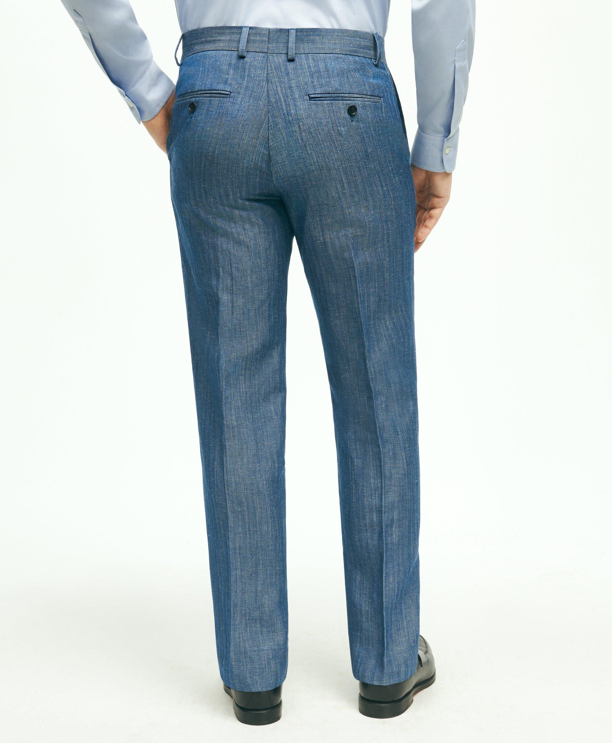 Regent Fit Wool Linen Herringbone Suit Pants, image 2