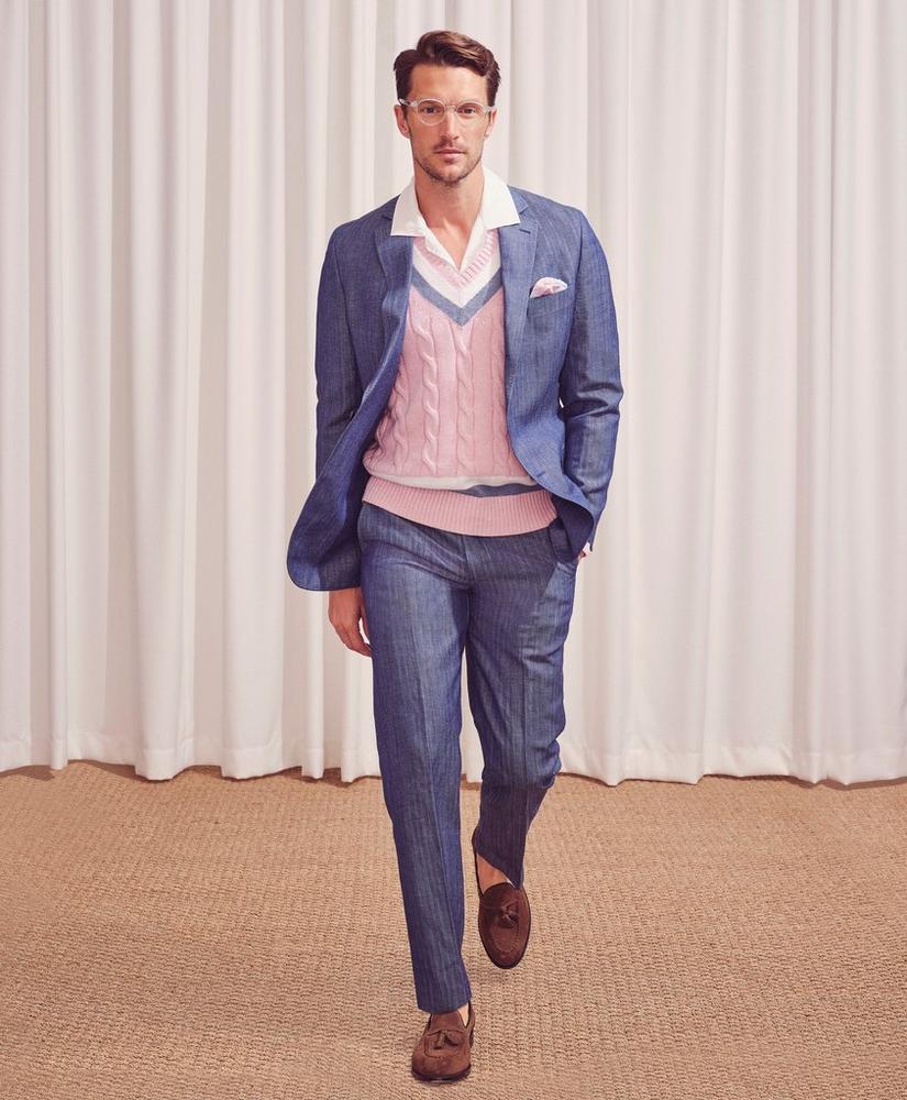 Regent Fit Wool Linen Herringbone Suit Pants, image 2