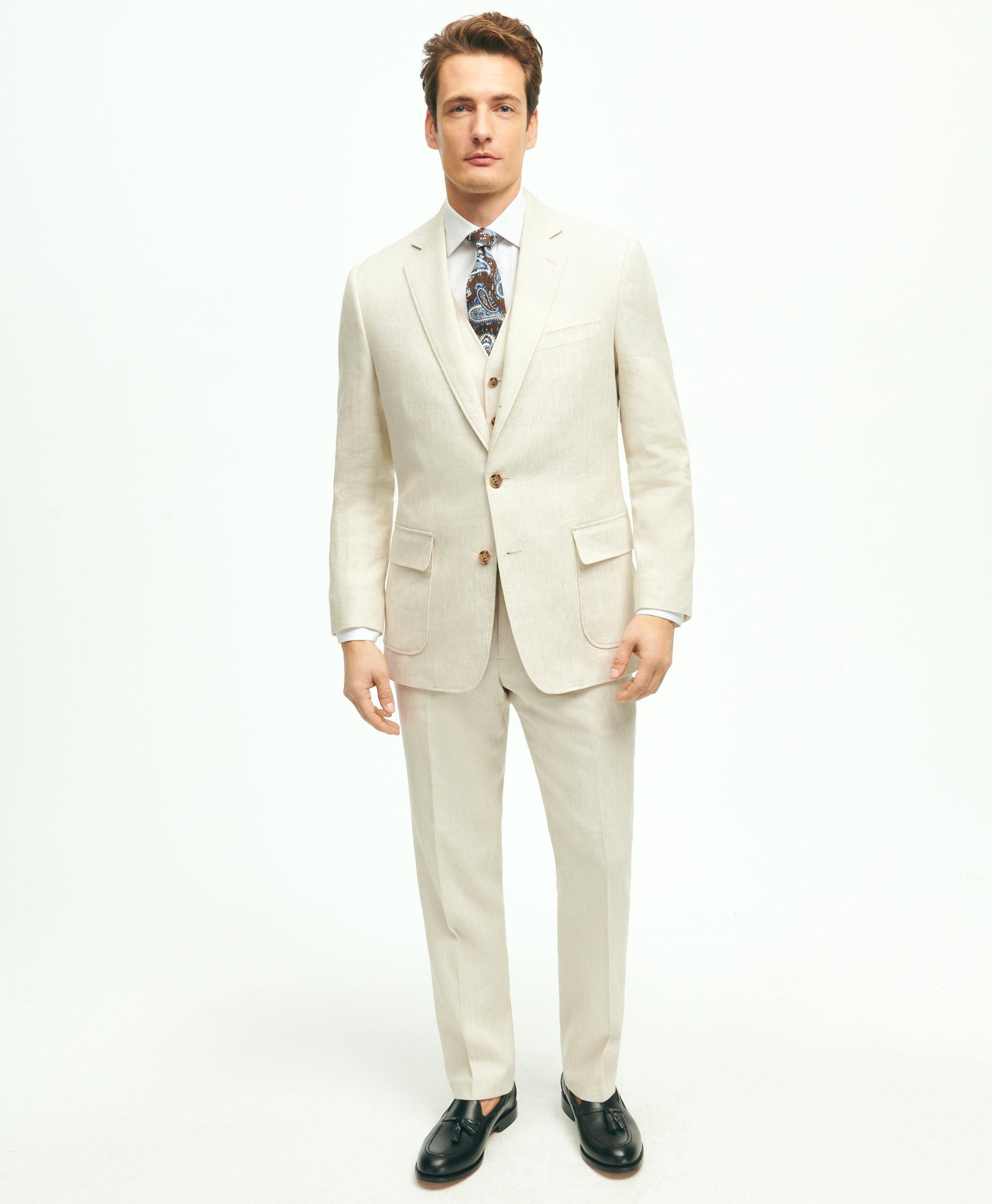 Regent Fit Linen Cotton Herringbone Suit Jacket