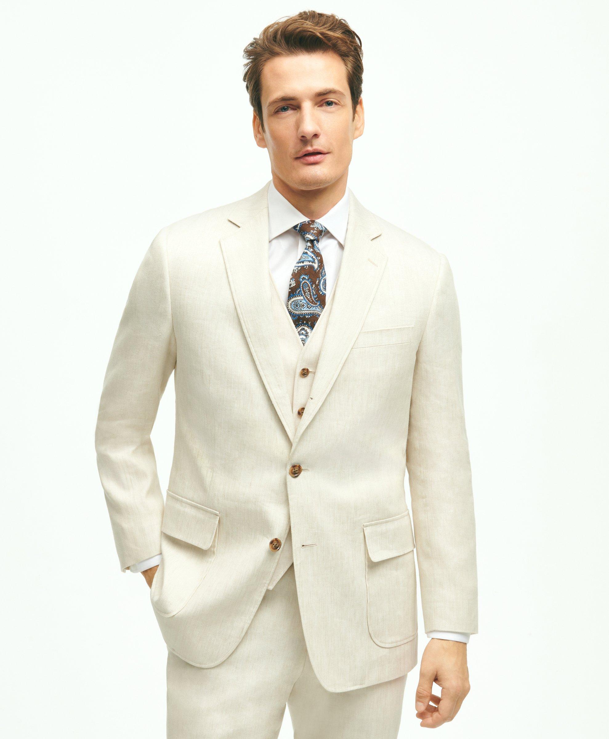 Regent Fit Linen Cotton Herringbone Suit Jacket