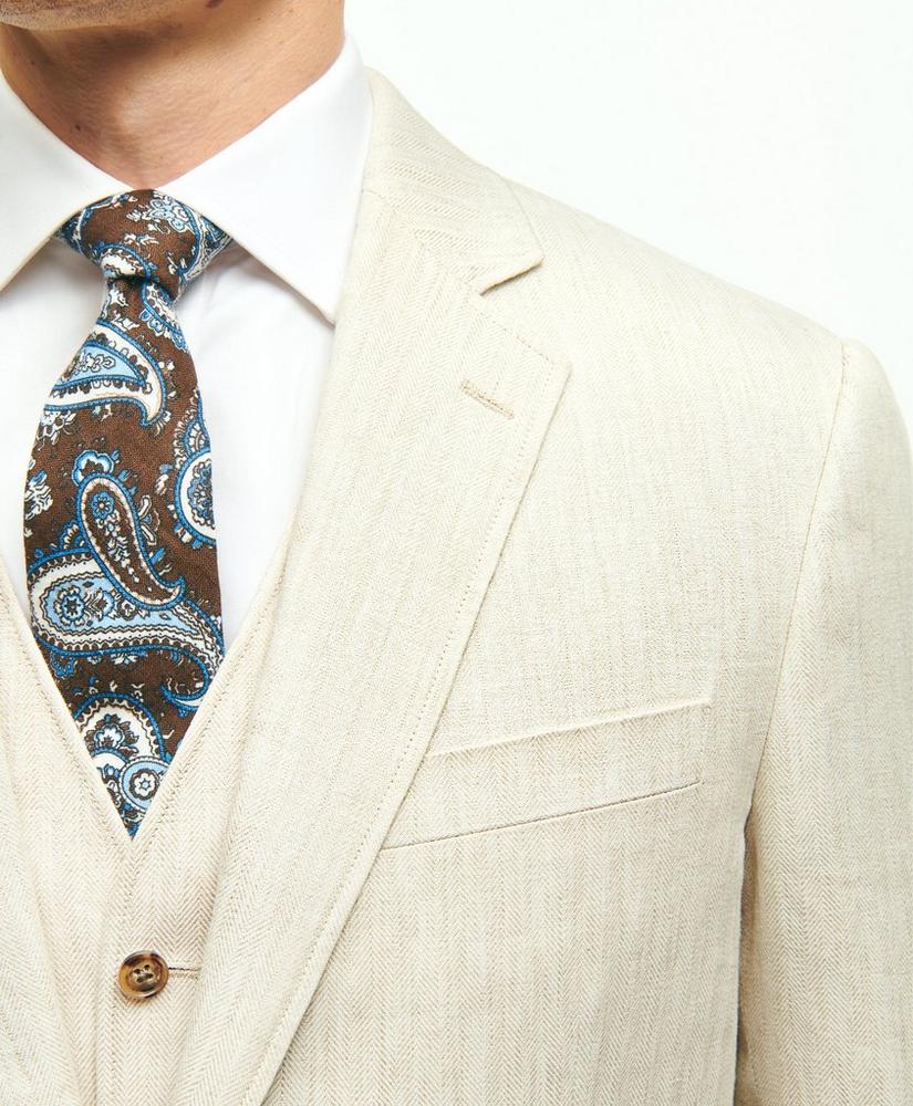 Regent Fit Linen Cotton Herringbone Suit Jacket, image 4