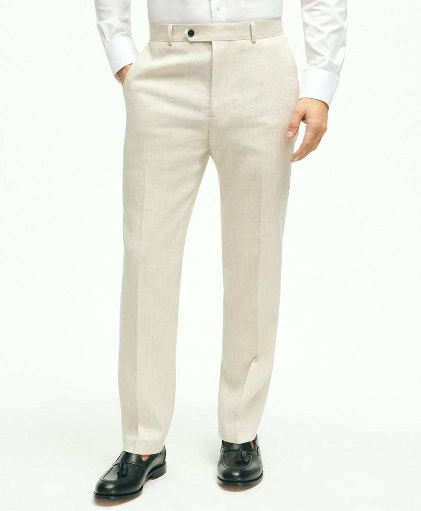 Regent Fit Linen Cotton Herringbone Suit Pants, image 1