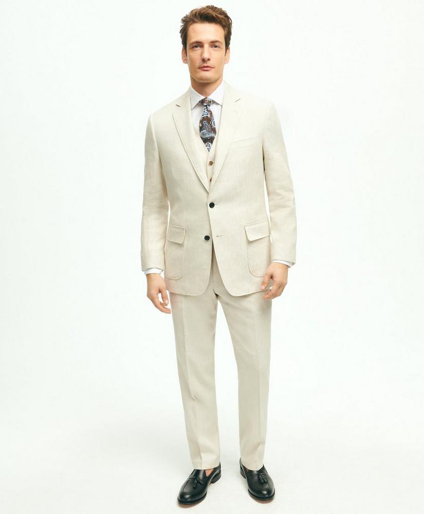 Regent Fit Linen Cotton Herringbone Suit Pants, image 2