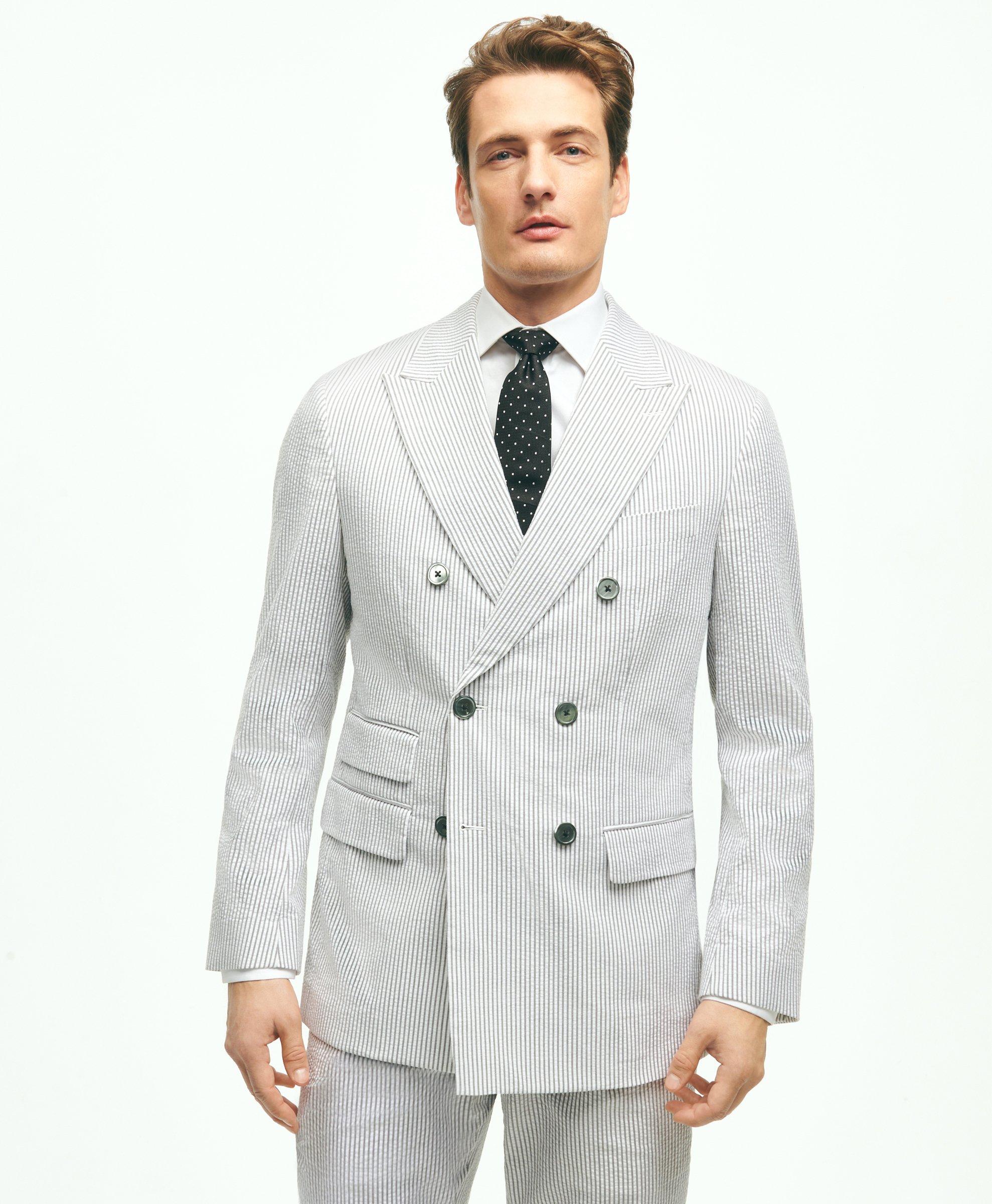 Regent Fit Stretch Cotton Seersucker Double-Breasted Suit Jacket