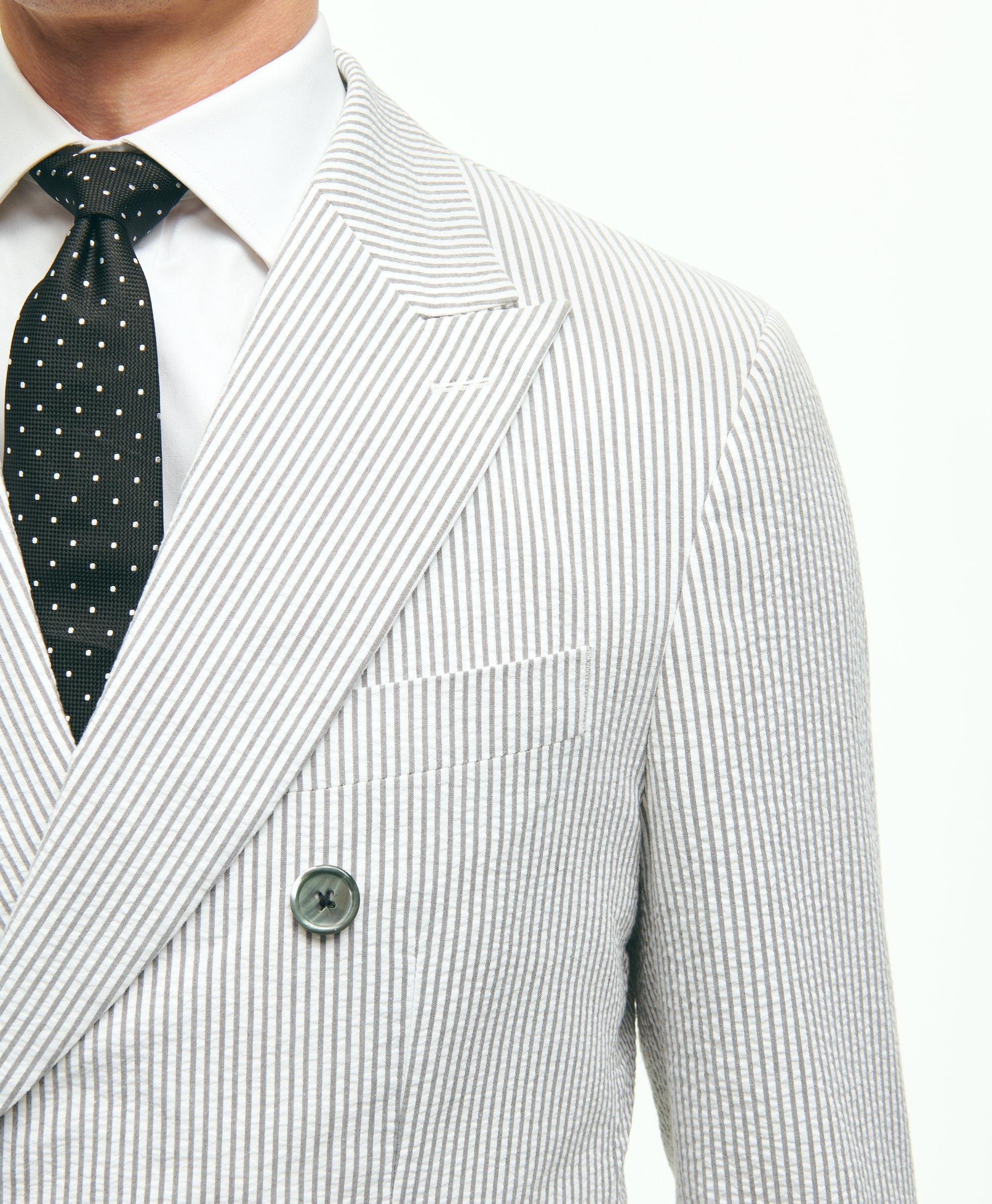 Regent Fit Stretch Cotton Seersucker Double-Breasted Suit Jacket