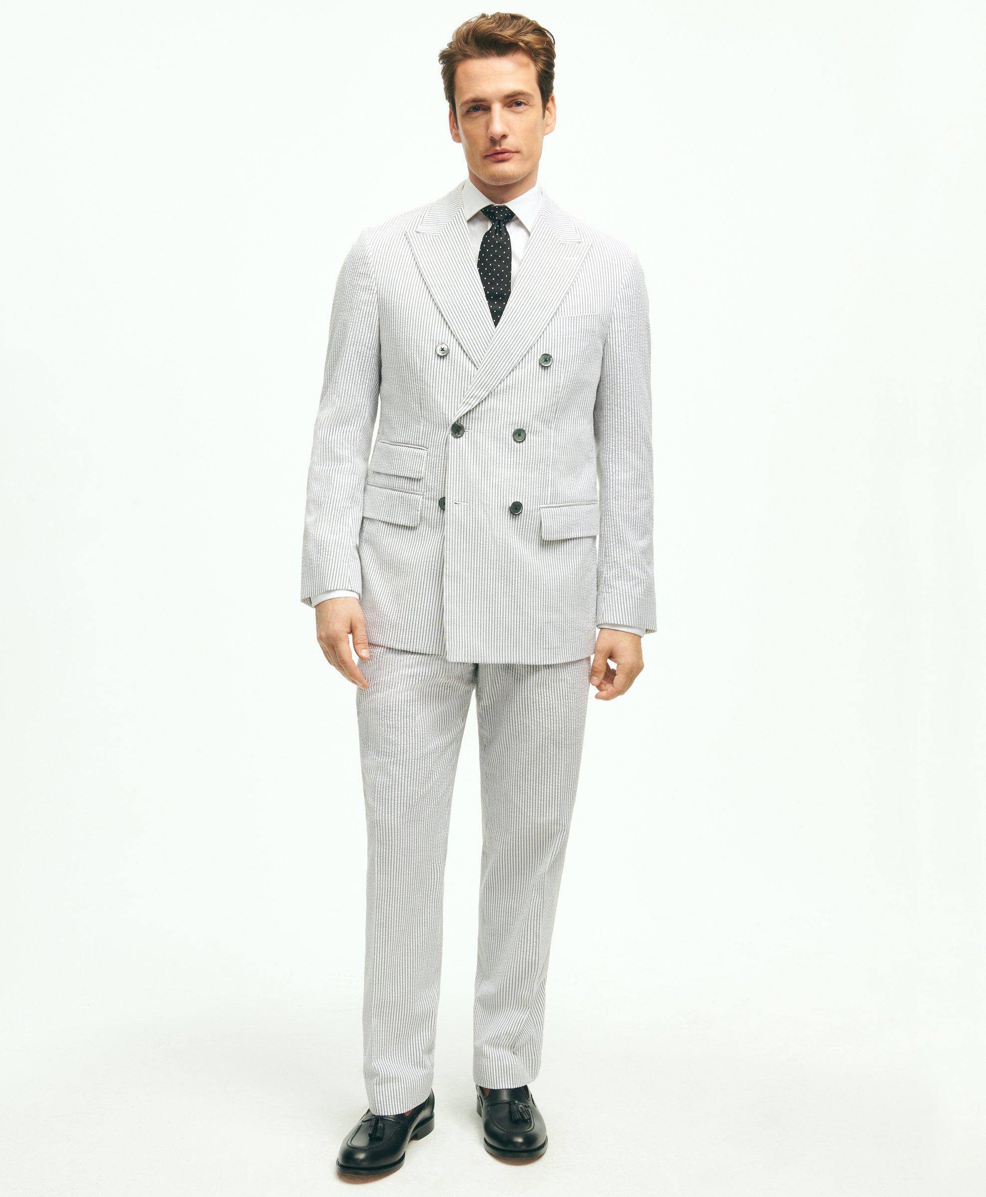 Regent Fit Stretch Cotton Seersucker Double-Breasted Suit Jacket