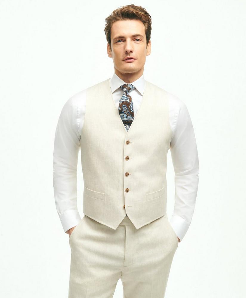 Regent Fit Linen Cotton Herringbone Vest, image 1