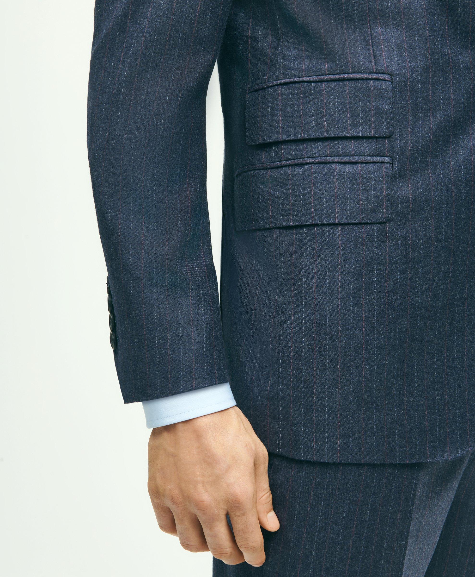 Navy Blue Pinstripe Suit In Stretch Wool