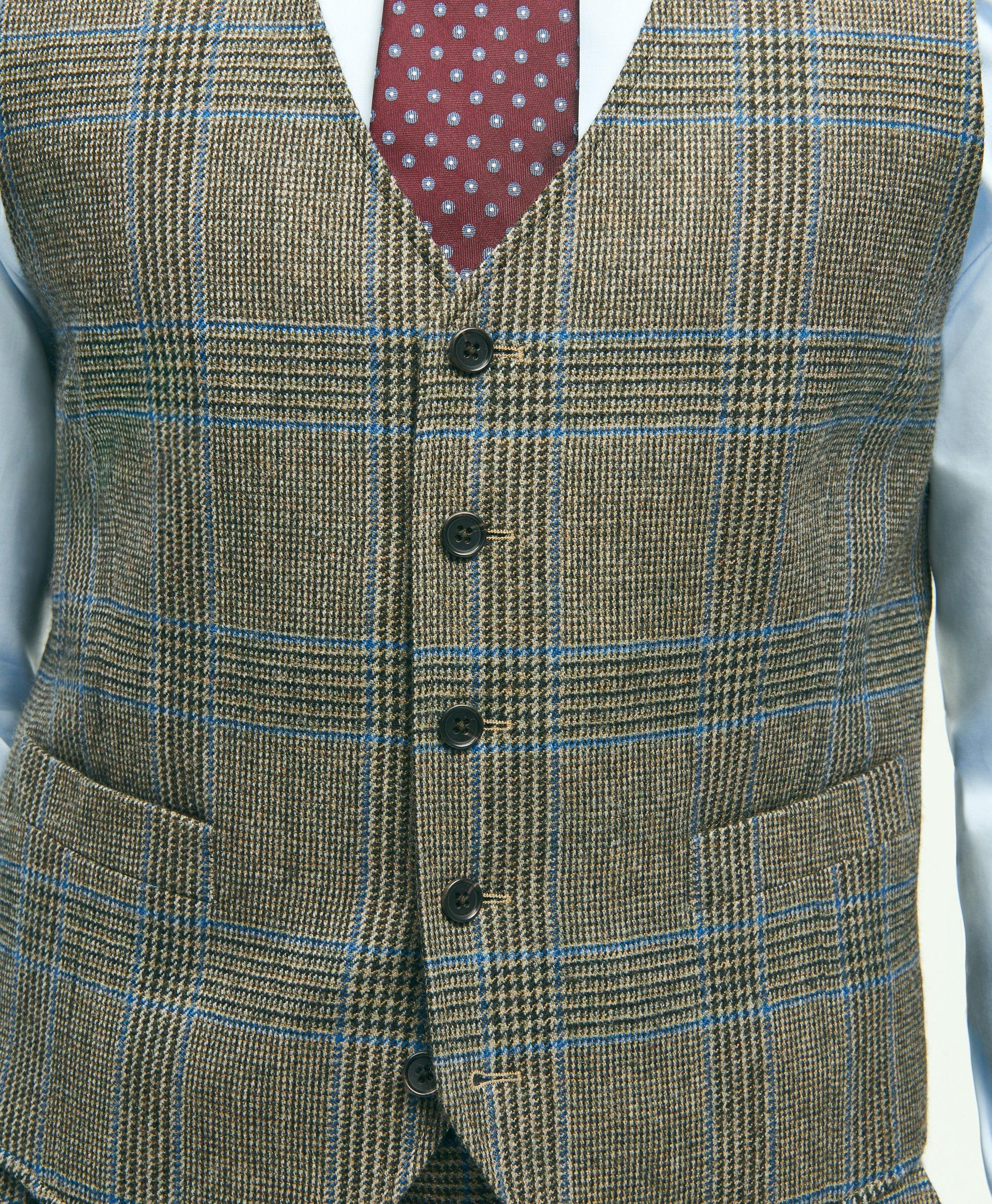 Wool Twill Prince Of Wales Checked Suit Vest