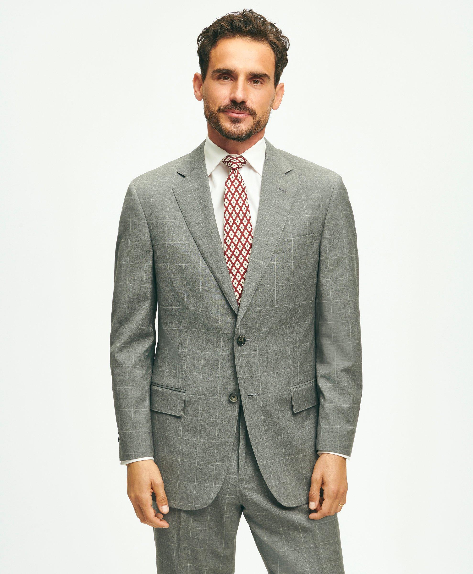 Relaxed Slim Jersey Check Tailored Pant - Grey Windowpane, Suit Pants