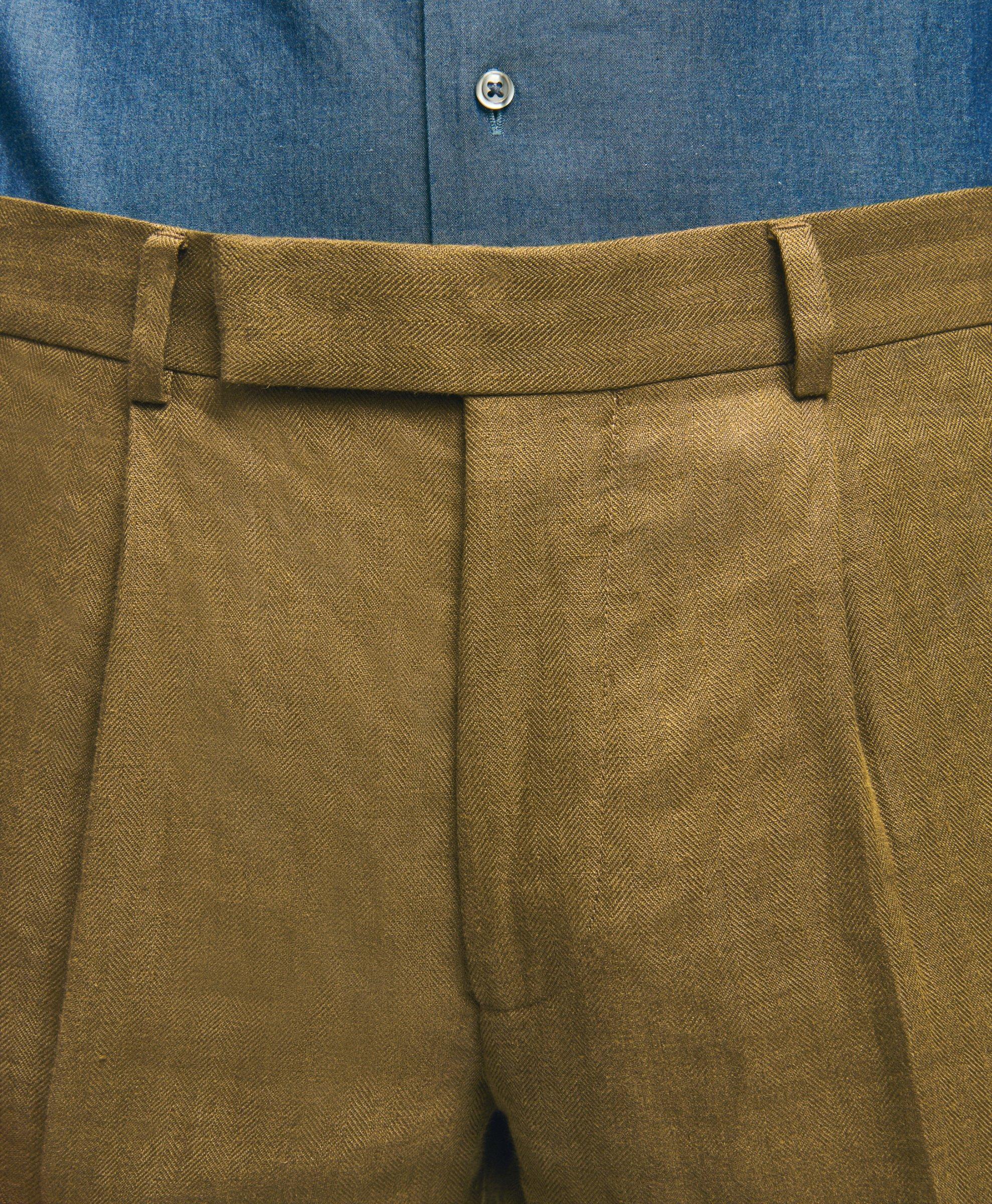 Slim Fit Linen Suit Pants - Brown - Men