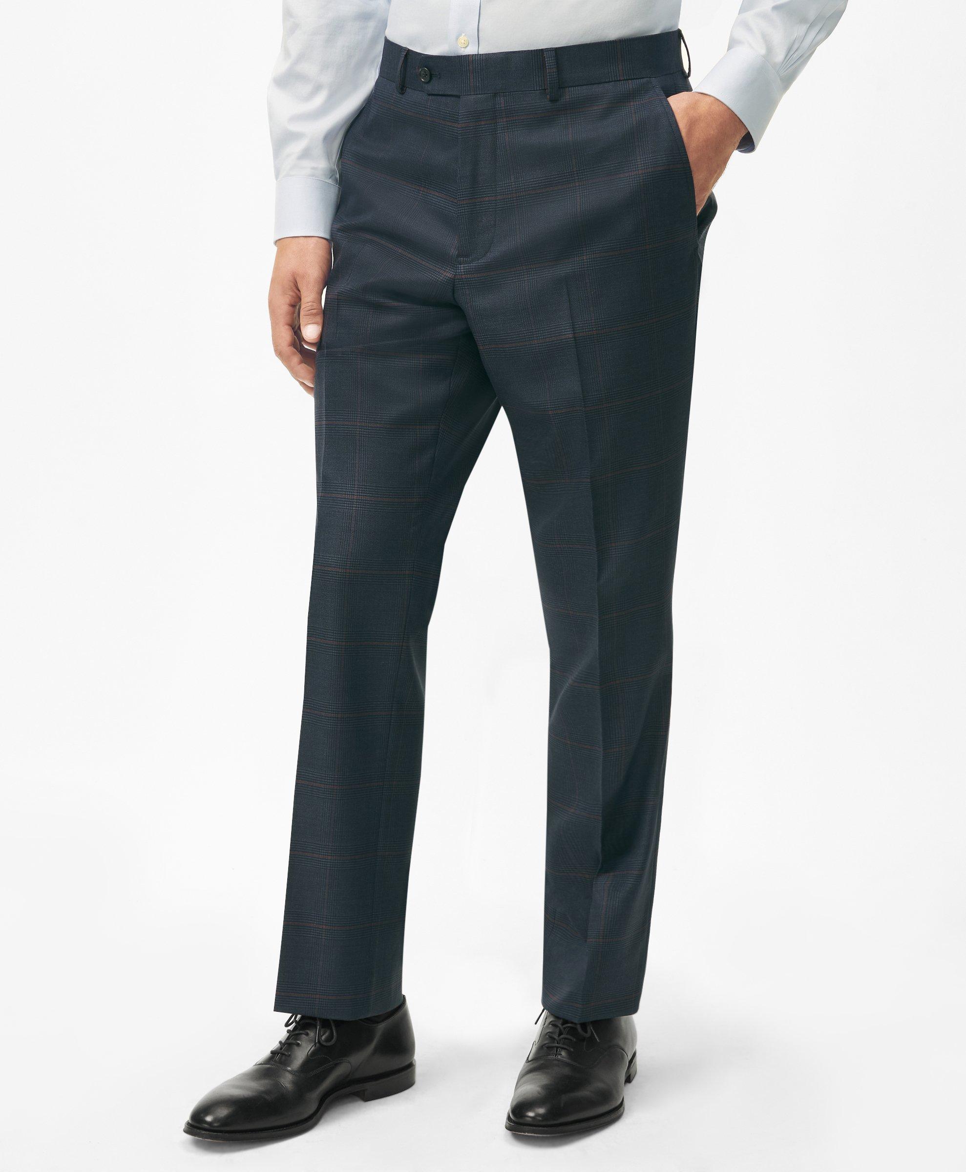 Brooks Brothers Explorer Collection Classic Fit Wool Checked Suit Pants In Navy