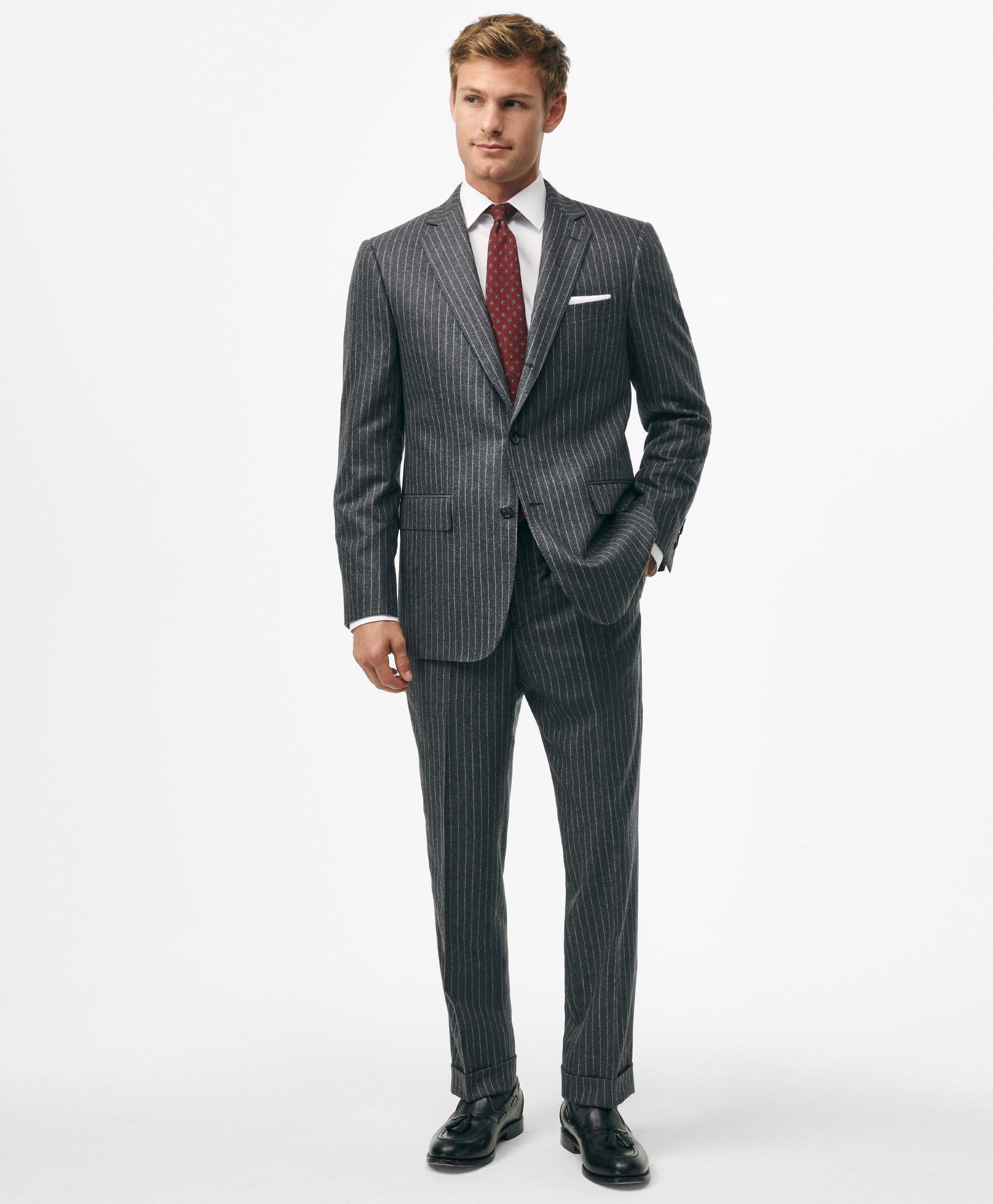 Brooks Brothers Classic Fit Wool Cashmere Flannel Pinstripe 1818 Suit In Grey